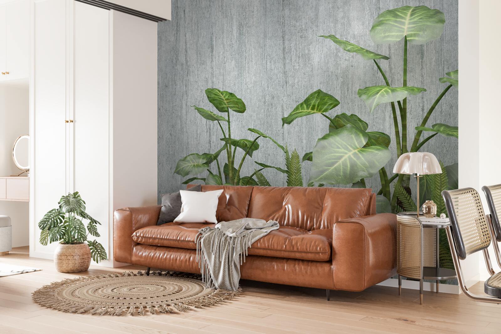 Фотошпалери величезний кущ монстери на сріблястому тлі