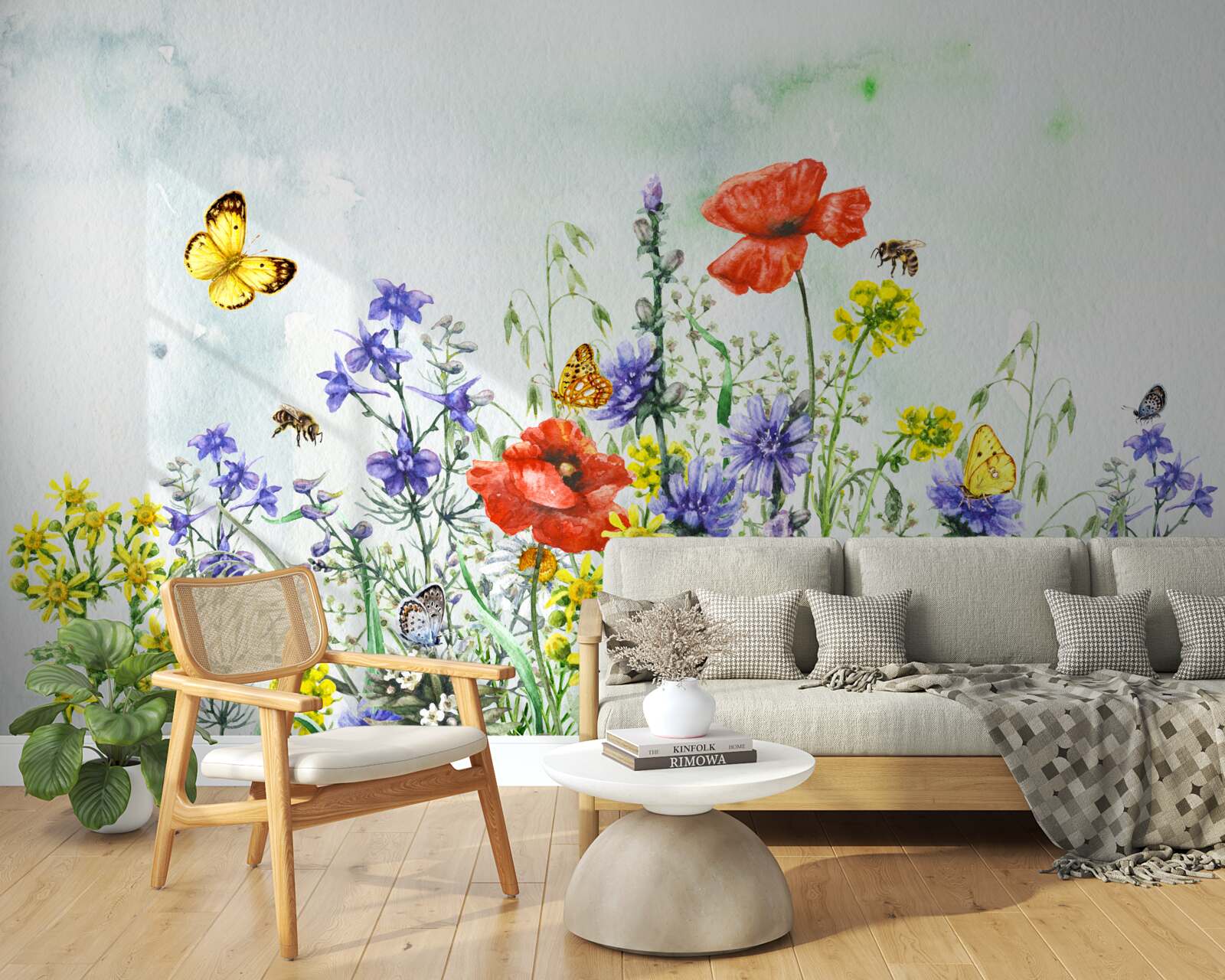 Фотошпалери Ефектні метелики та лугові квіти влітку