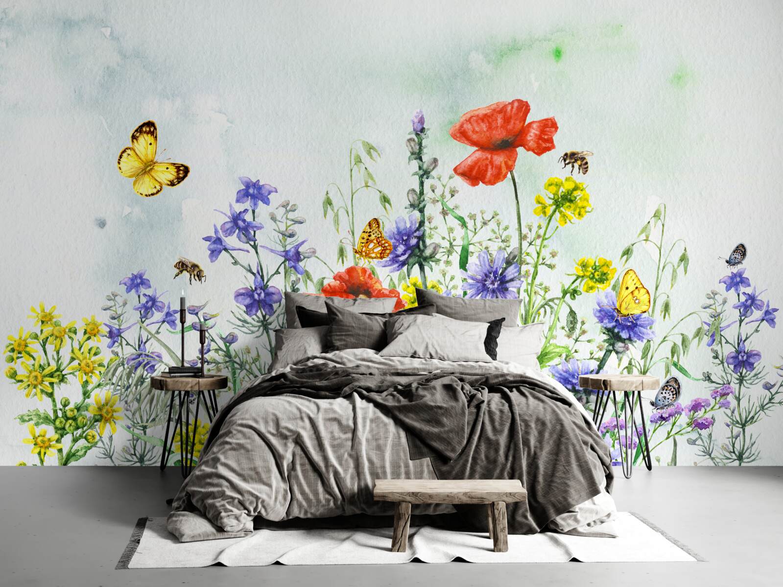 Фотошпалери Ефектні метелики та лугові квіти влітку