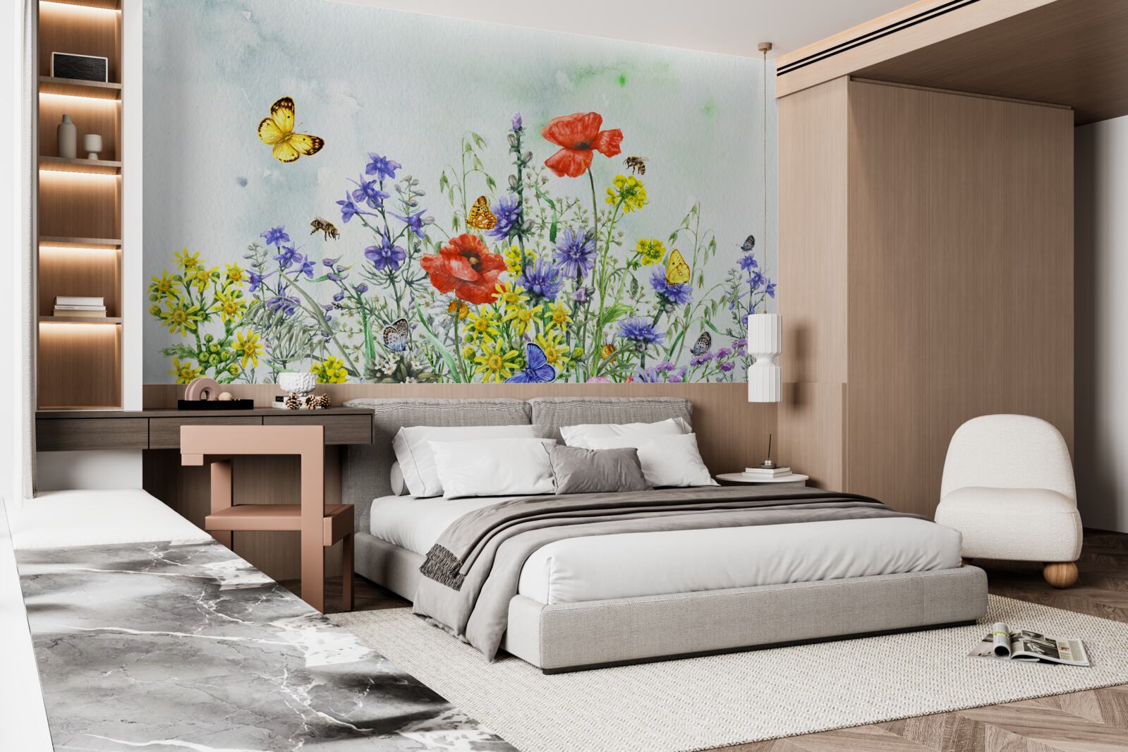 Фотошпалери Ефектні метелики та лугові квіти влітку