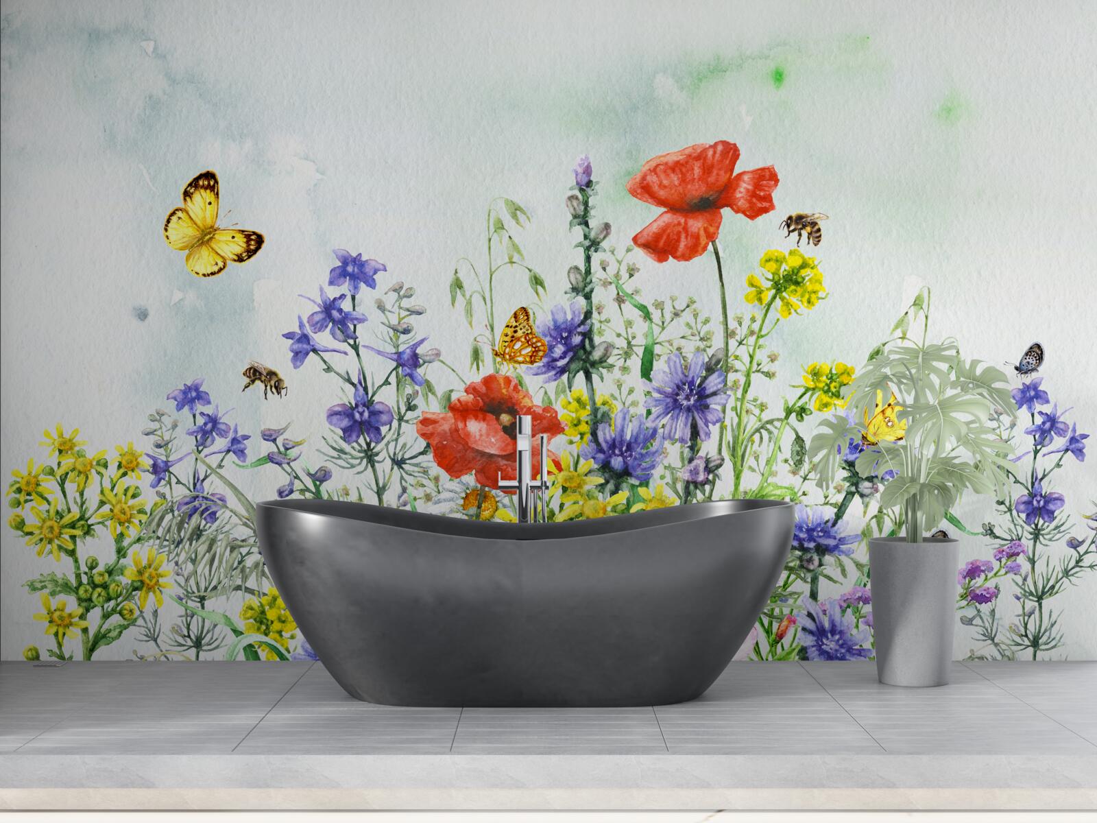 Фотошпалери Ефектні метелики та лугові квіти влітку