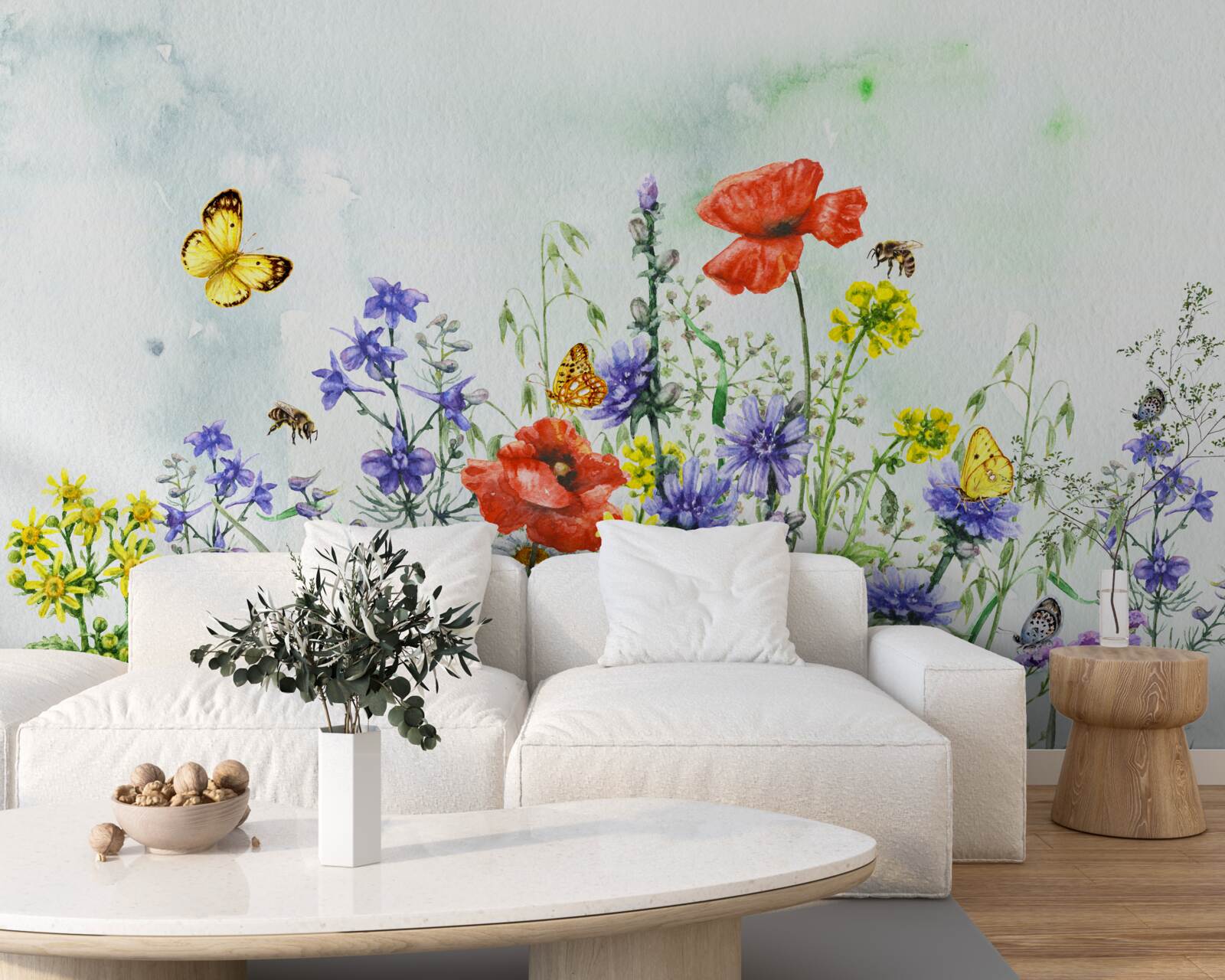 Фотошпалери Ефектні метелики та лугові квіти влітку