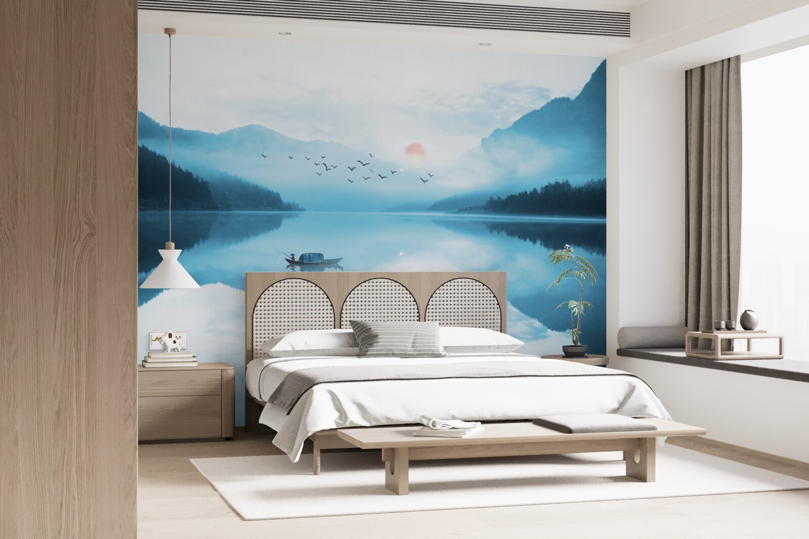 Фотошпалери на заході сонця рибалка перебуває в глибокій воді