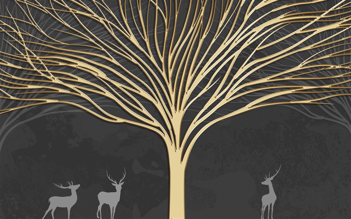 Фотошпалери стадо оленів і золоте дерево