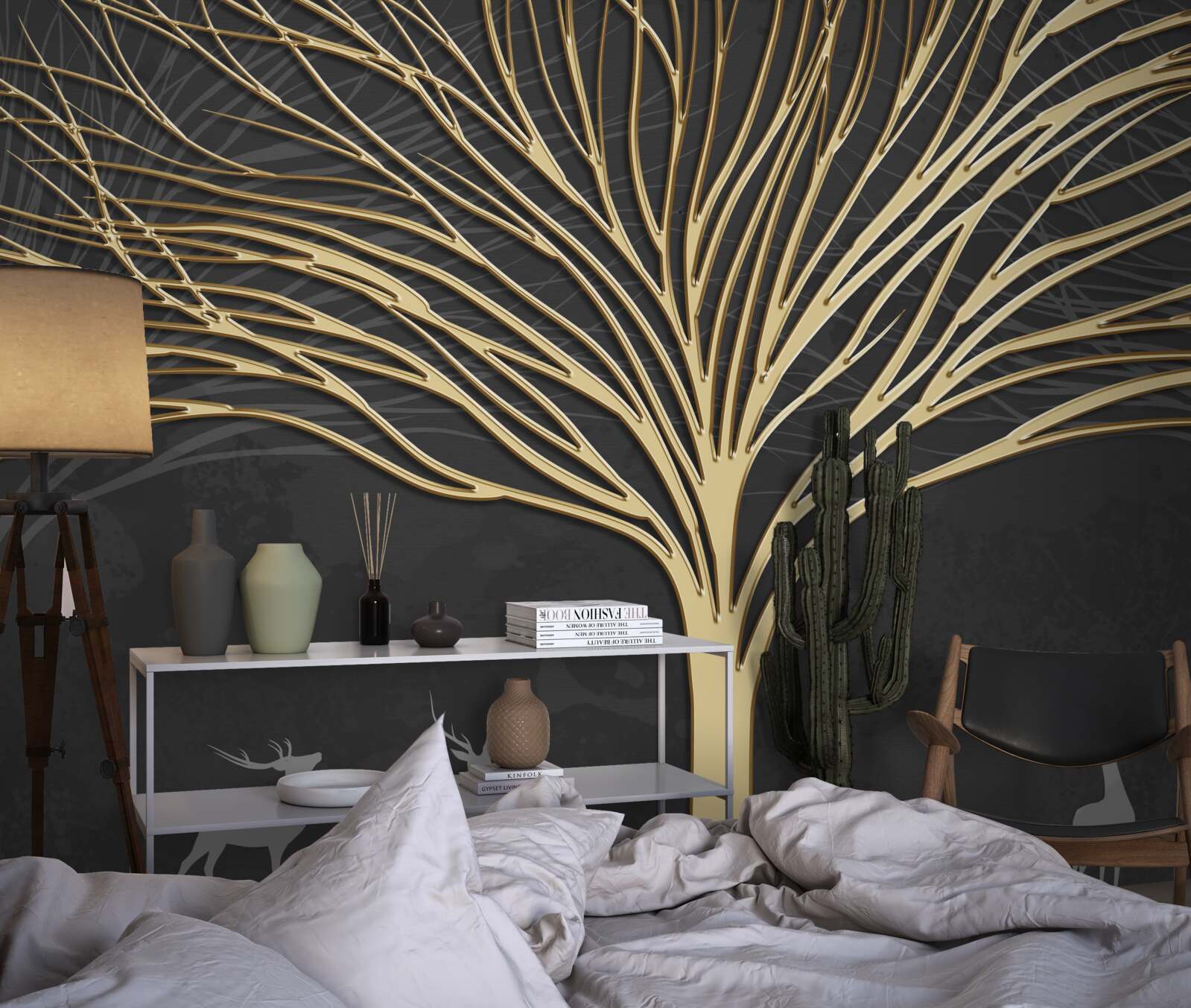 Фотошпалери стадо оленів і золоте дерево