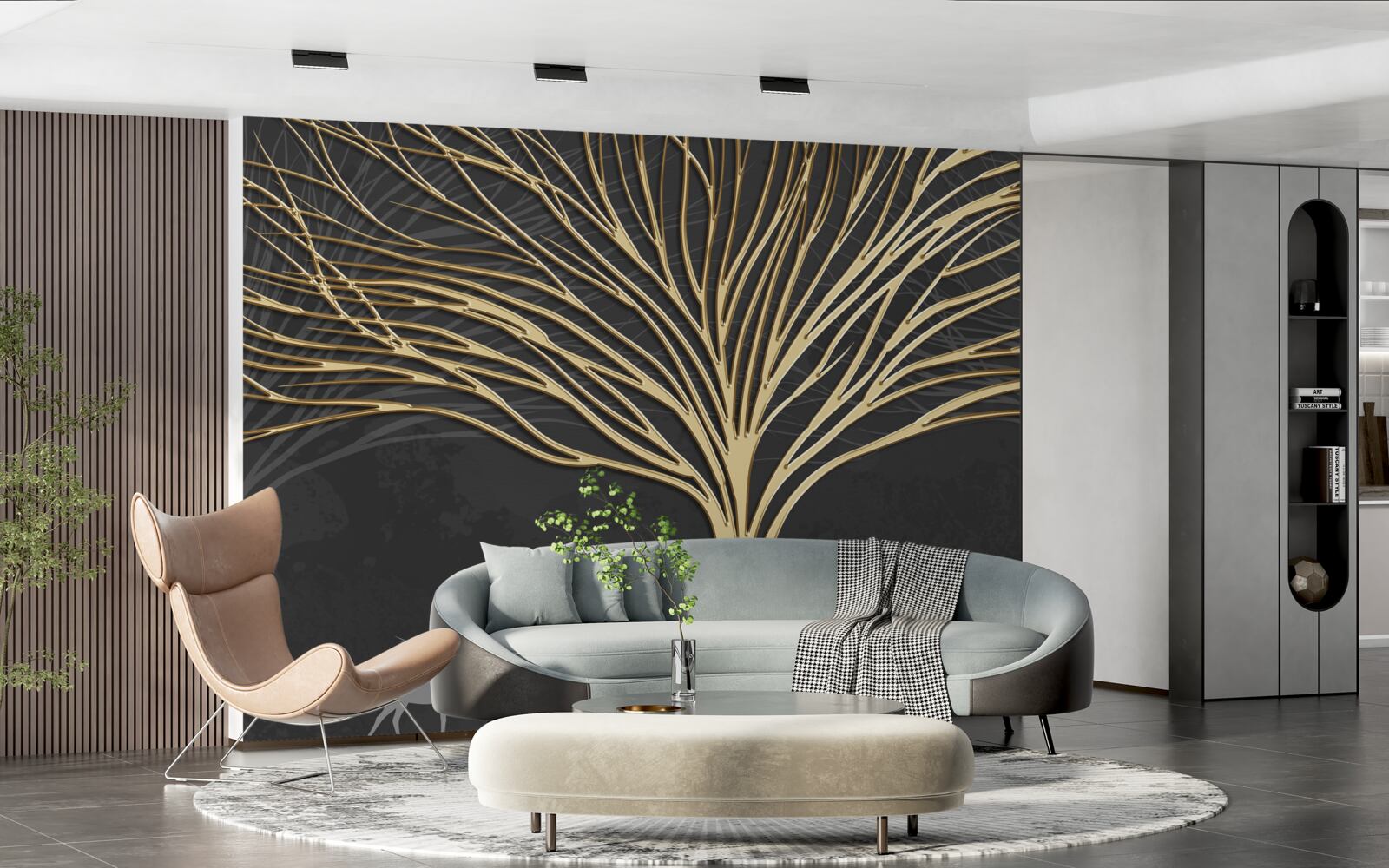 Фотошпалери стадо оленів і золоте дерево