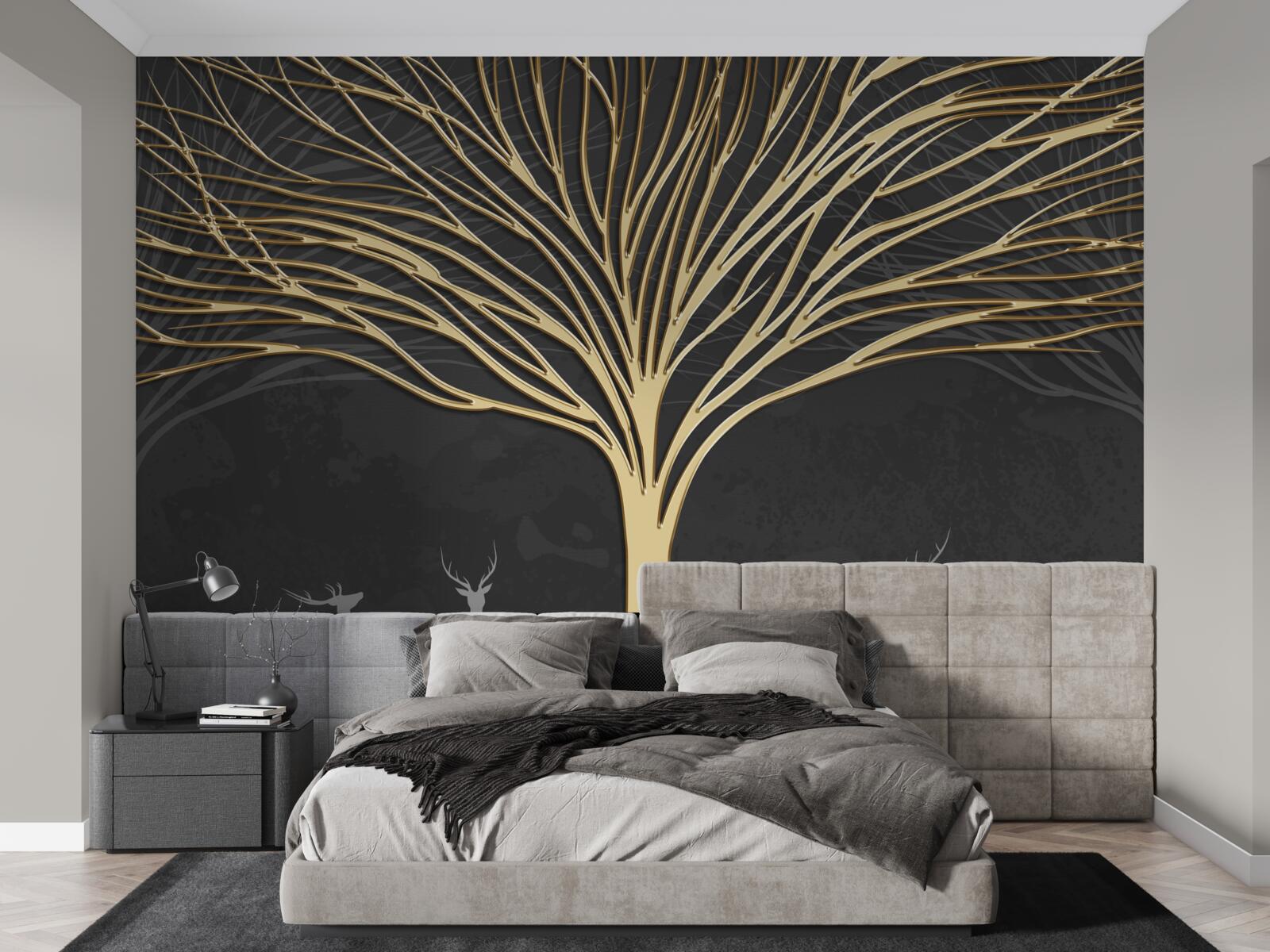 Фотошпалери стадо оленів і золоте дерево