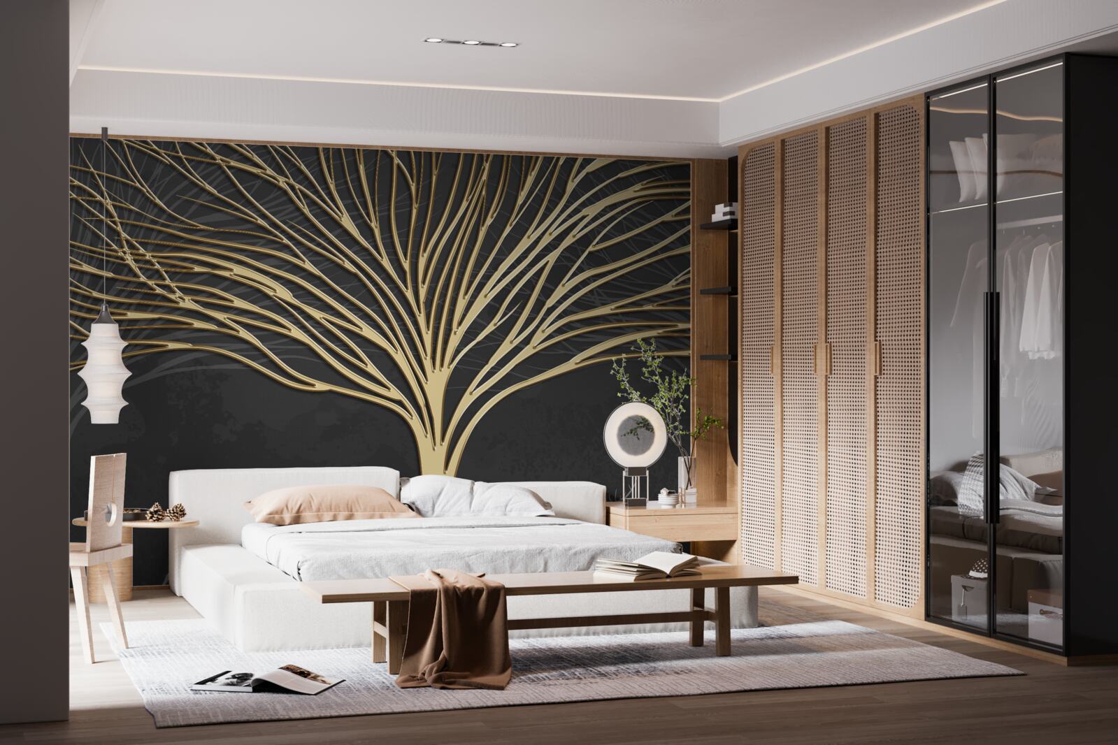 Фотошпалери стадо оленів і золоте дерево