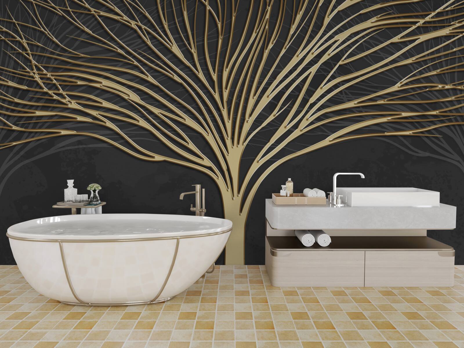 Фотошпалери стадо оленів і золоте дерево