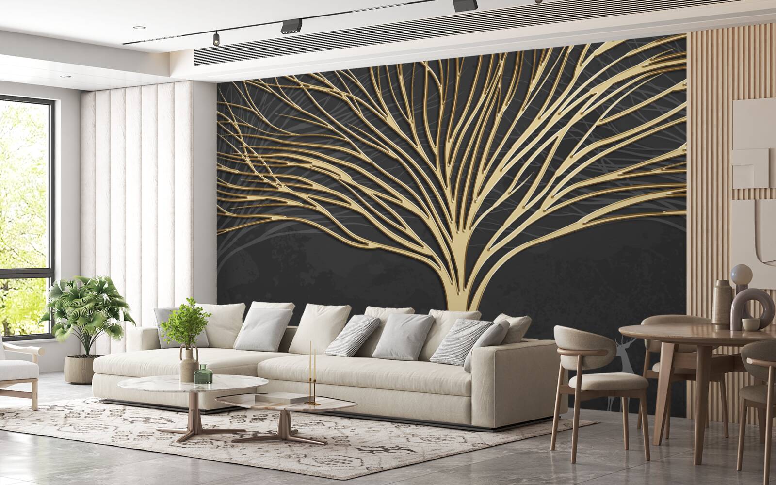 Фотошпалери стадо оленів і золоте дерево