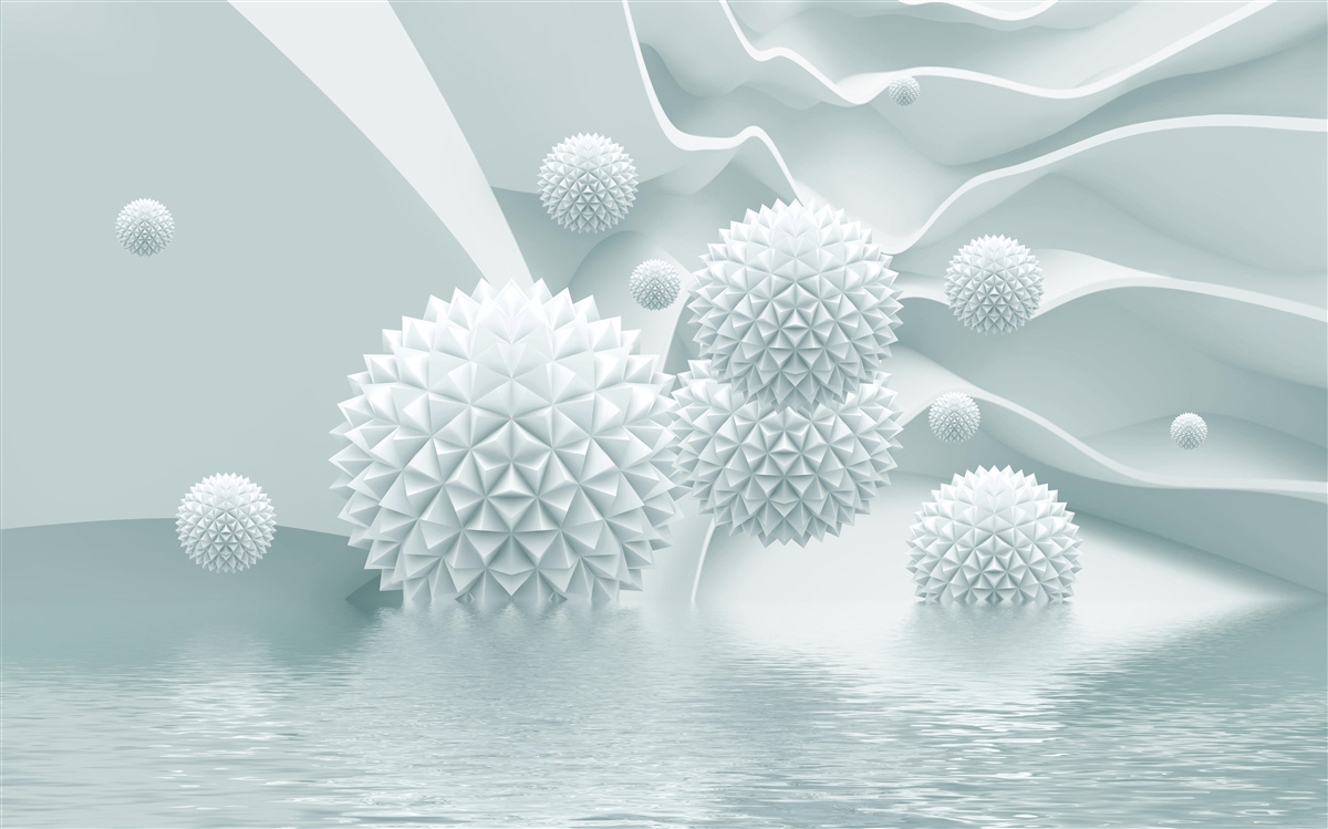 Фотошпалери кульки білі, гострі та плавають у стані невагомості