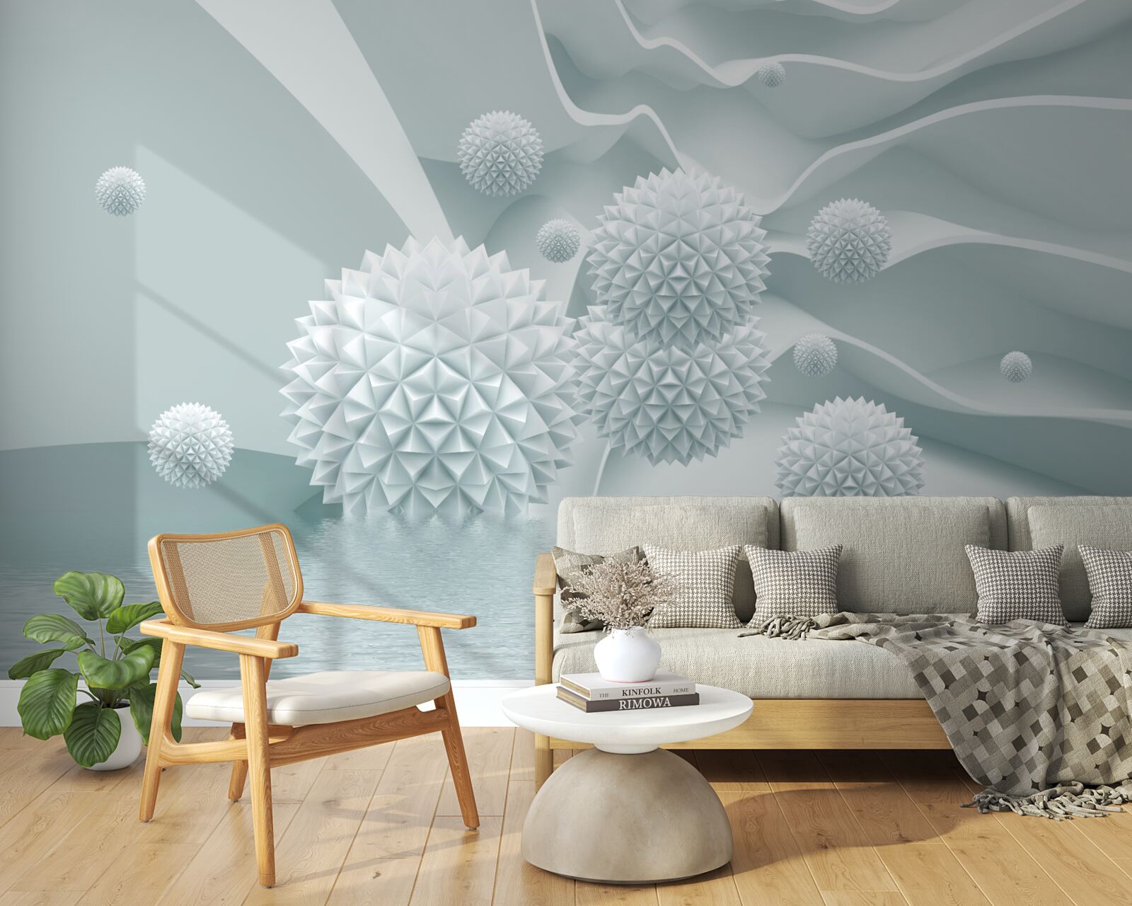 Фотошпалери кульки білі, гострі та плавають у стані невагомості