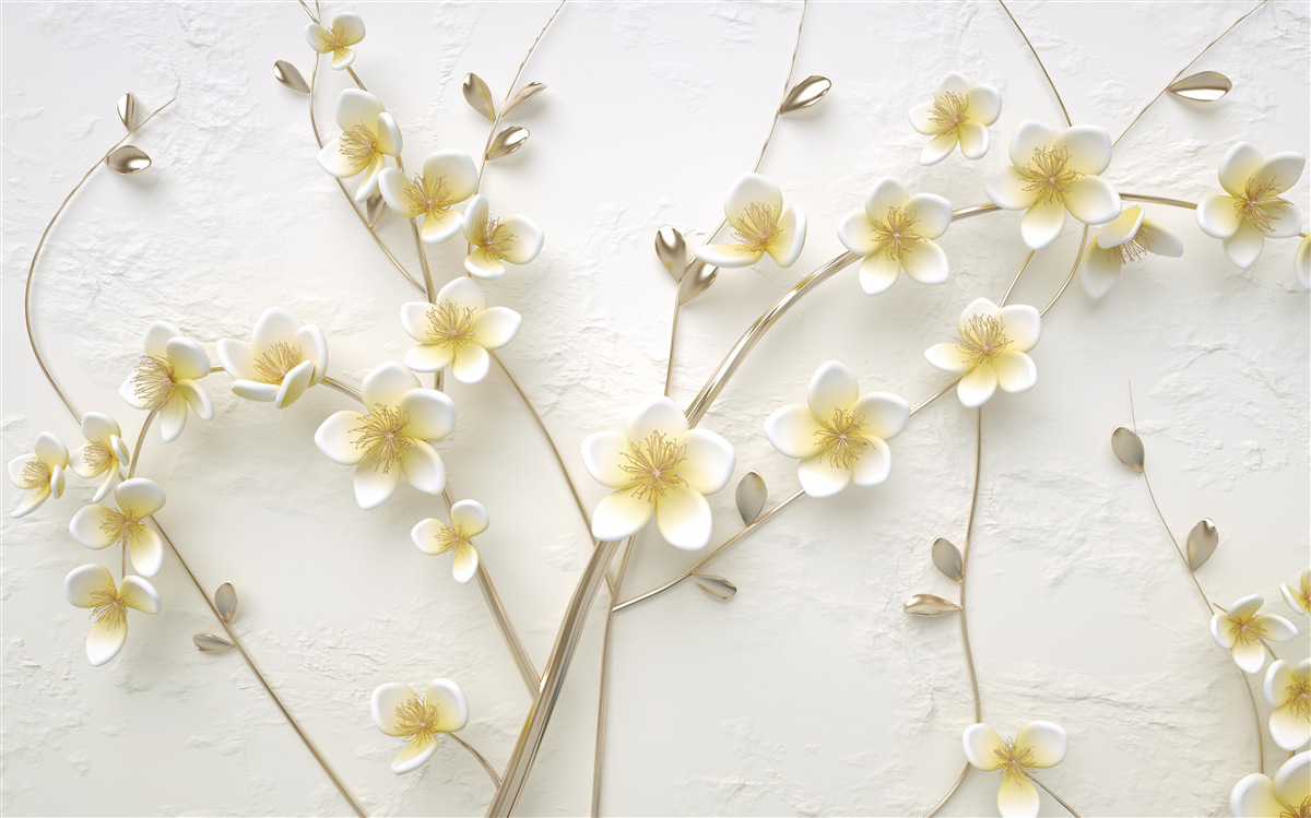 Фотошпалери білі гілки магнолії з жовтою серцевиною