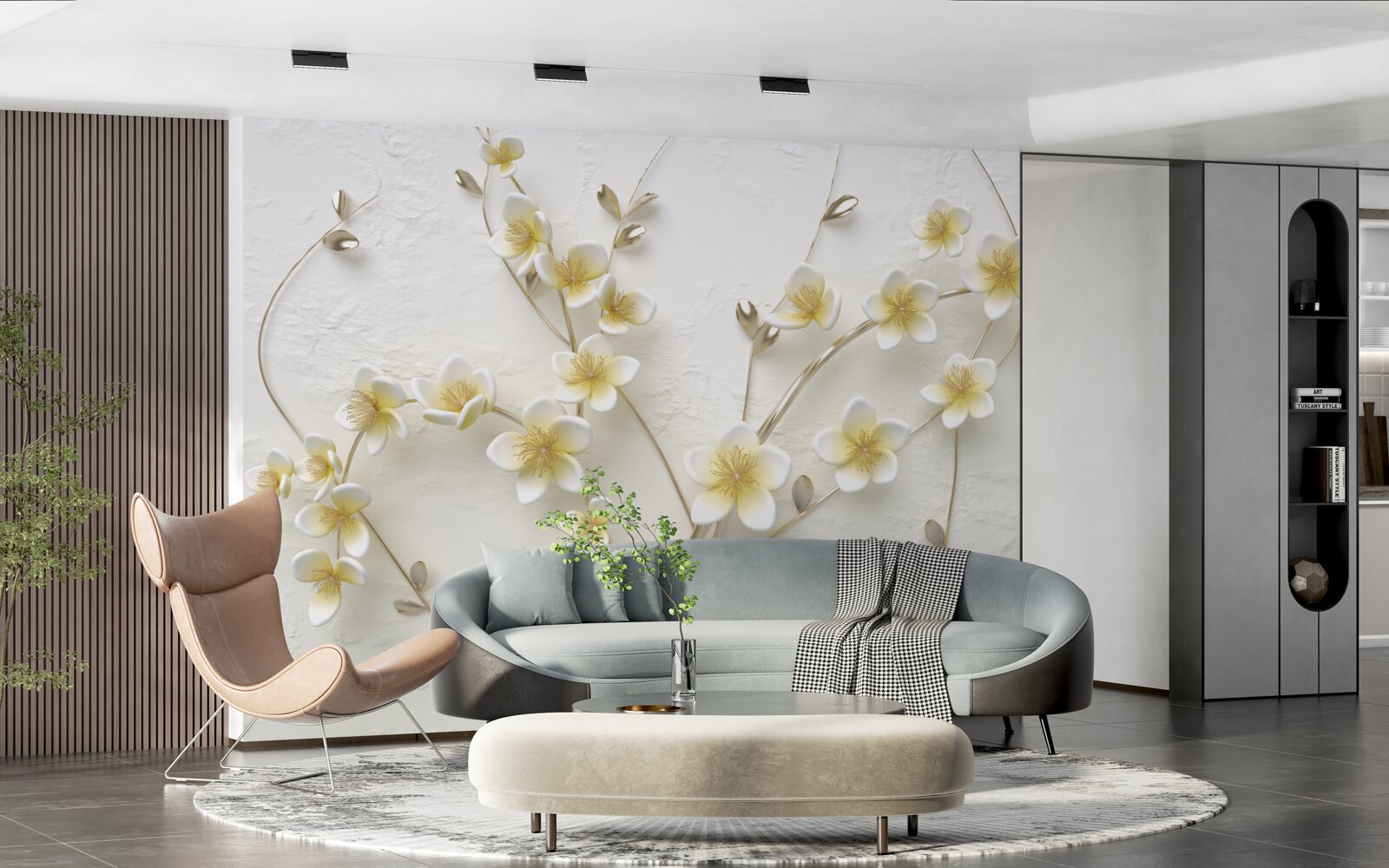 Фотошпалери білі гілки магнолії з жовтою серцевиною