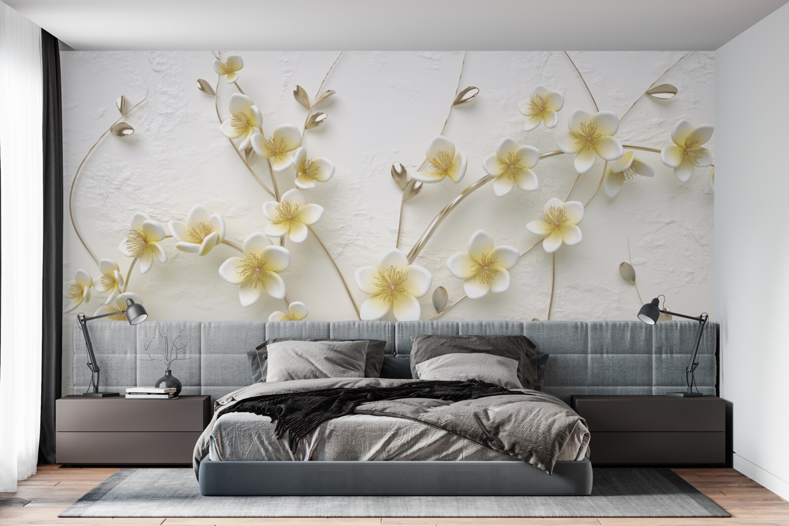 Фотошпалери білі гілки магнолії з жовтою серцевиною