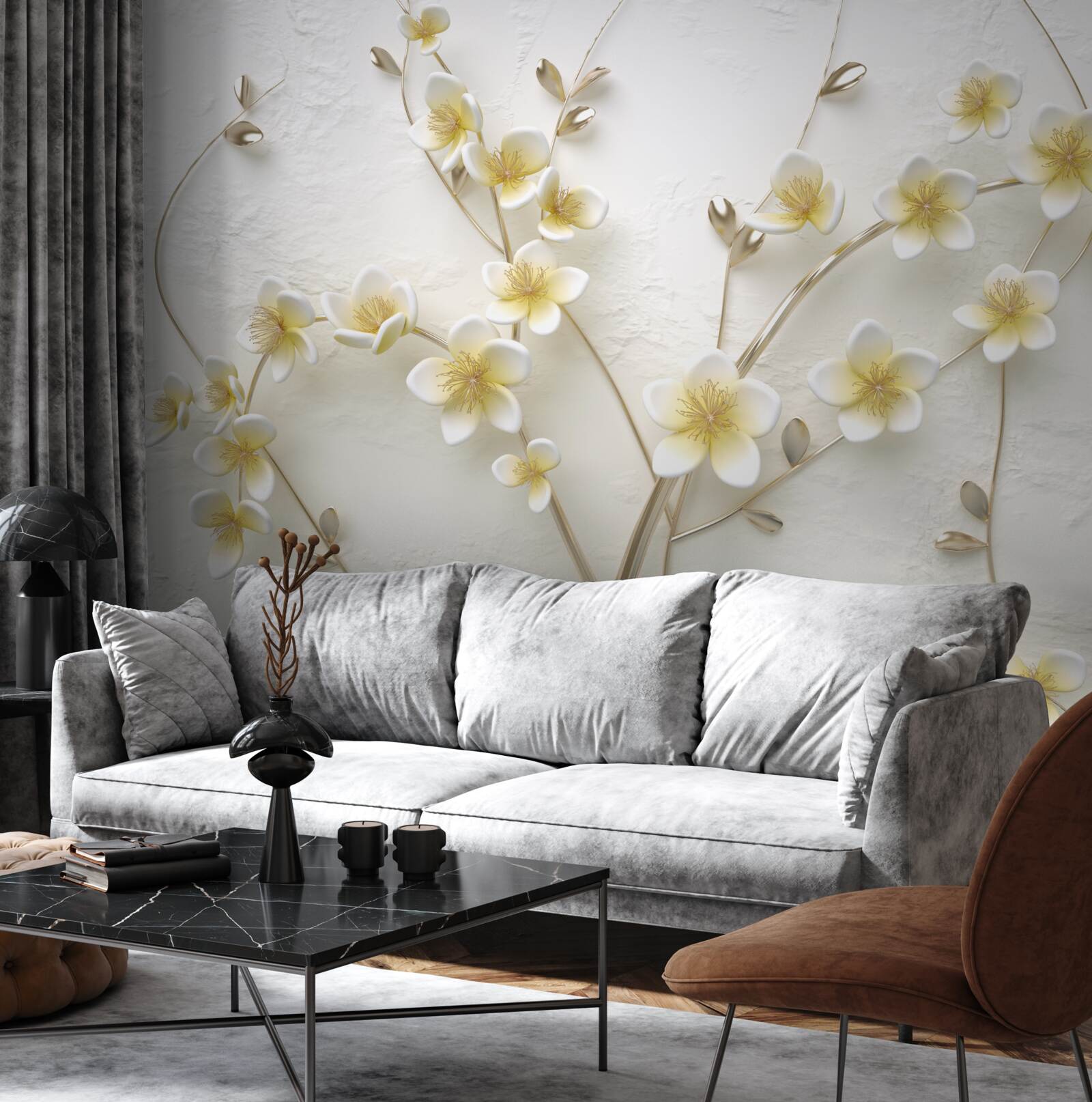 Фотошпалери білі гілки магнолії з жовтою серцевиною