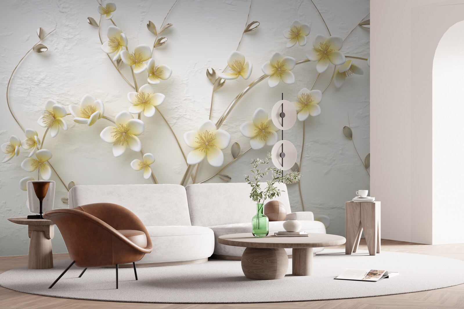 Фотошпалери білі гілки магнолії з жовтою серцевиною