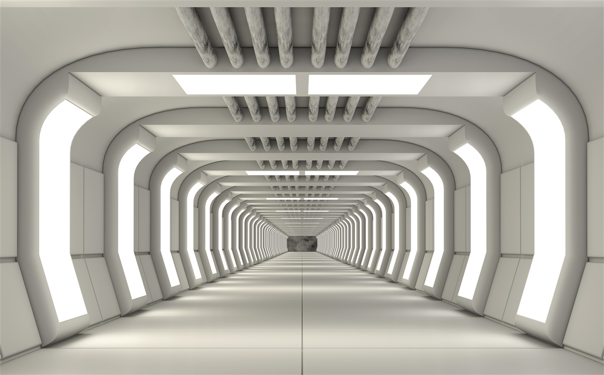 Фотошпалери освітлений коридор без кінця у стилі футуризму