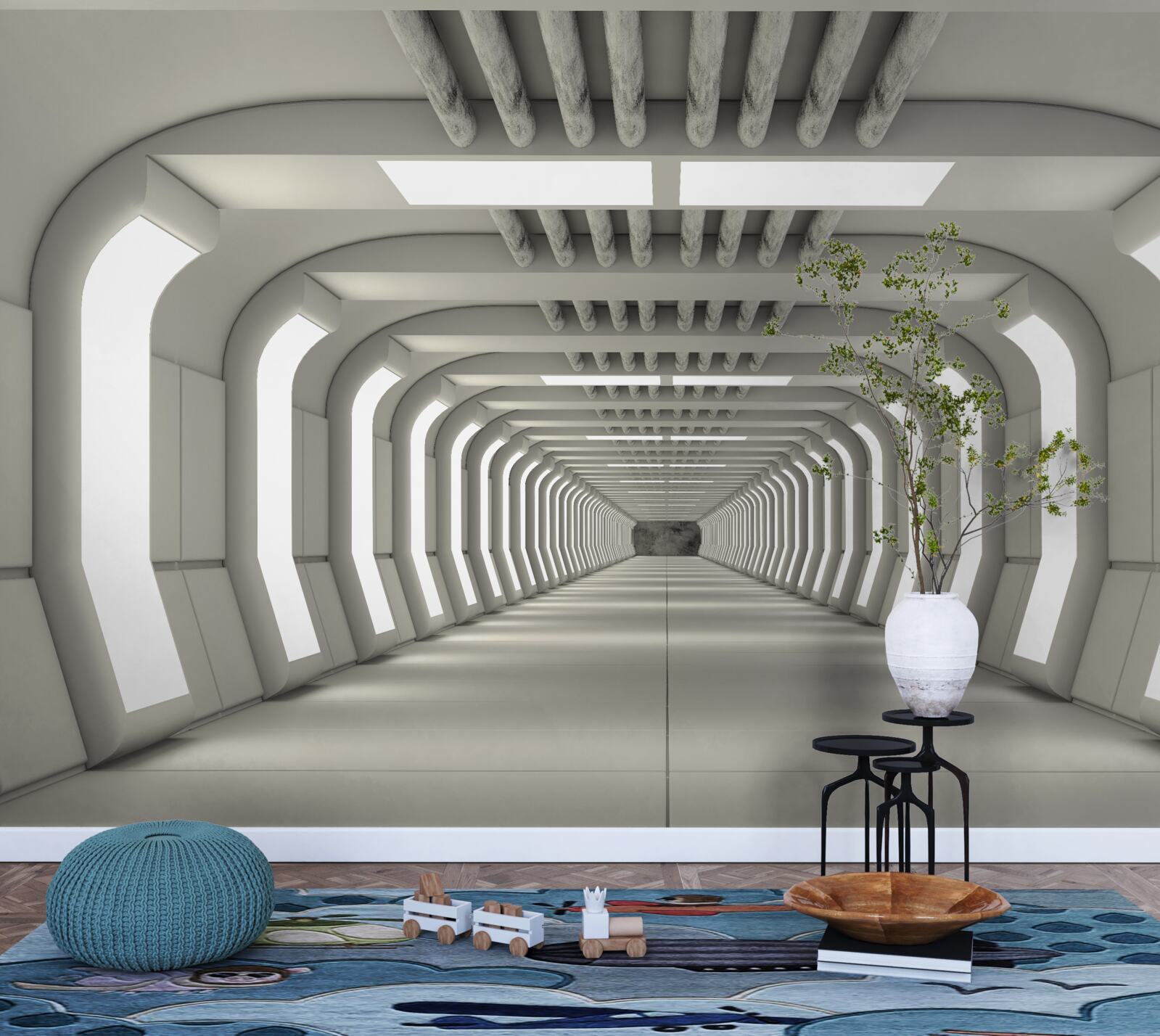 Фотошпалери освітлений коридор без кінця у стилі футуризму