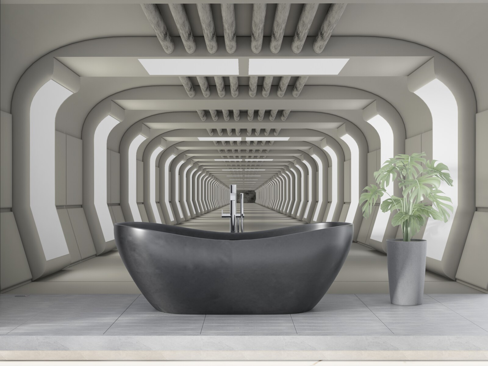 Фотошпалери освітлений коридор без кінця у стилі футуризму