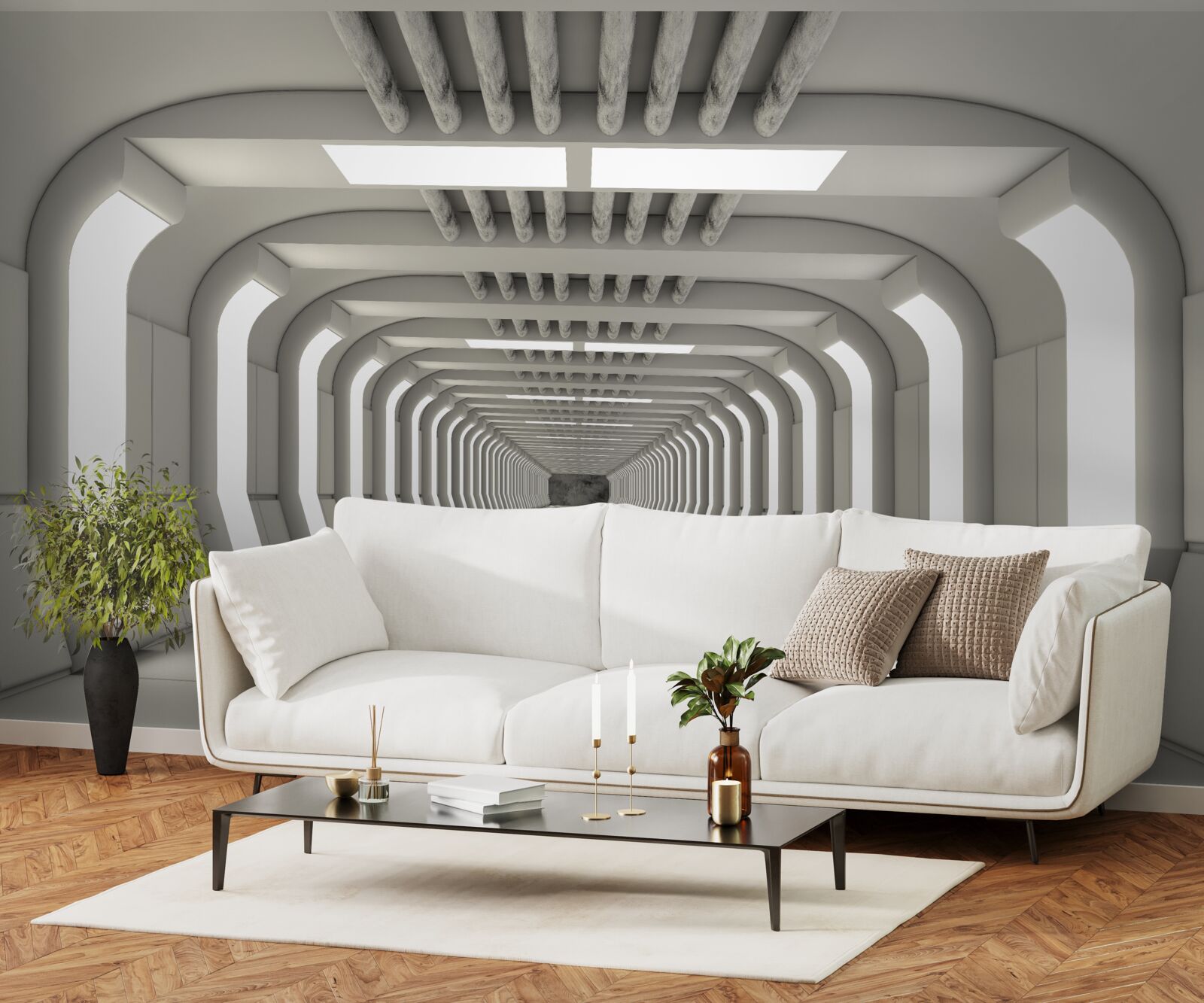 Фотошпалери освітлений коридор без кінця у стилі футуризму