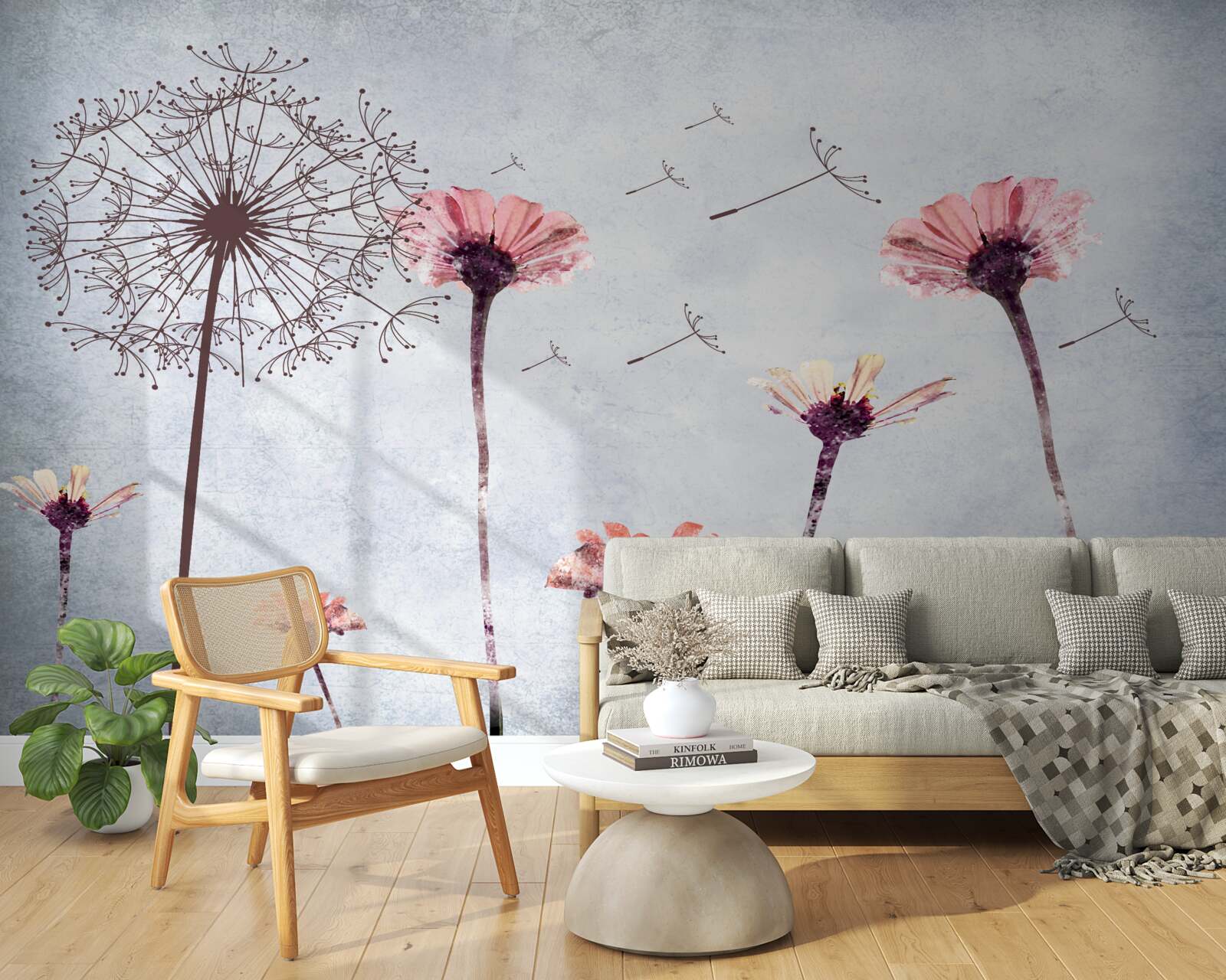 Фотошпалери маки та гербери під сильними поривами вітру