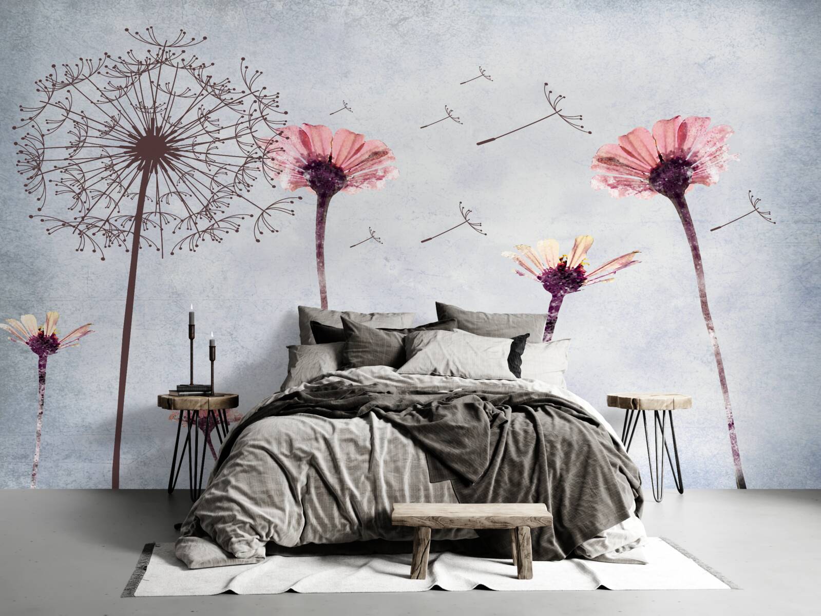 Фотошпалери маки та гербери під сильними поривами вітру