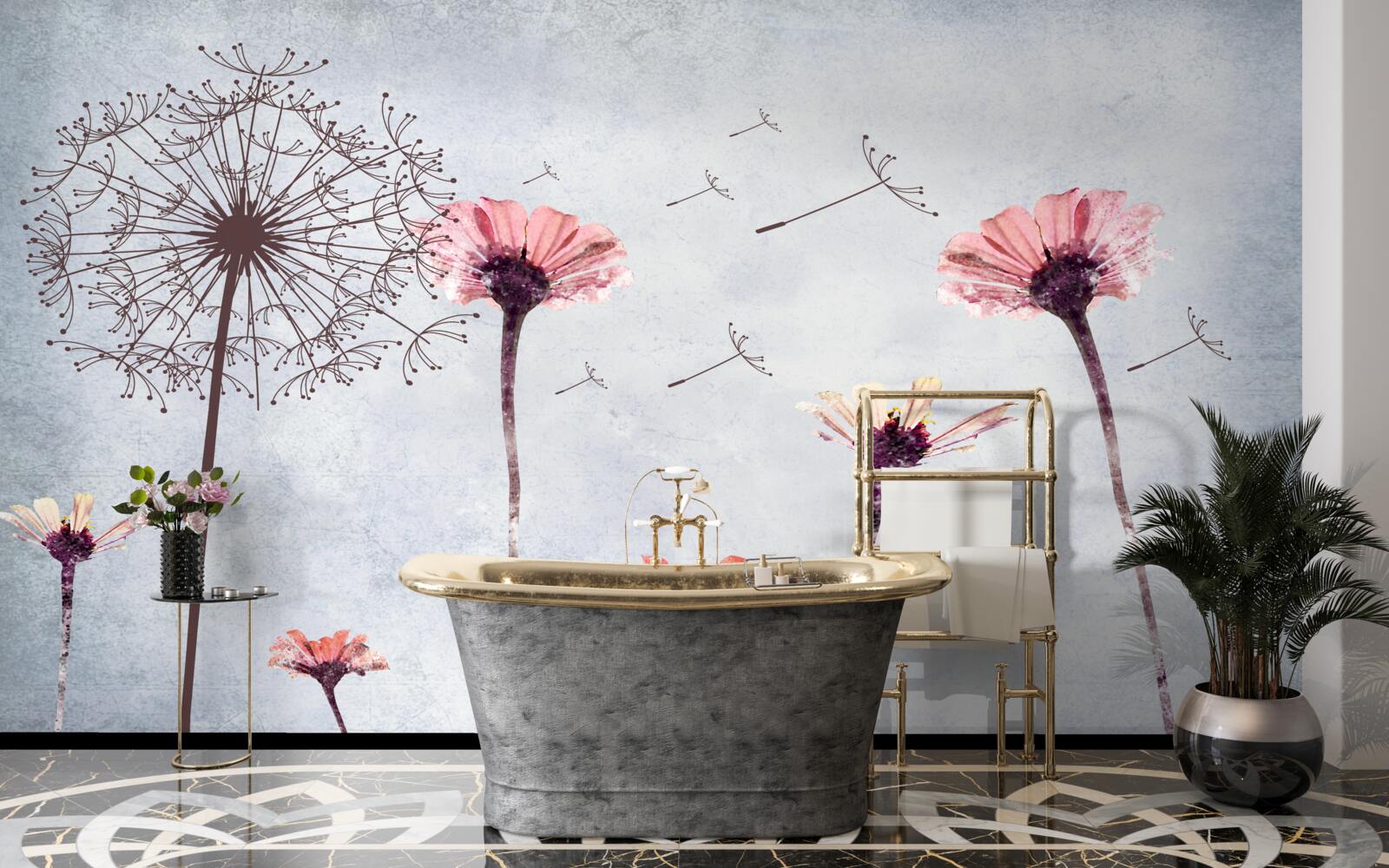 Фотошпалери маки та гербери під сильними поривами вітру