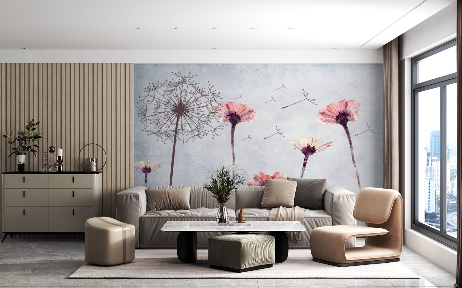 Фотошпалери маки та гербери під сильними поривами вітру