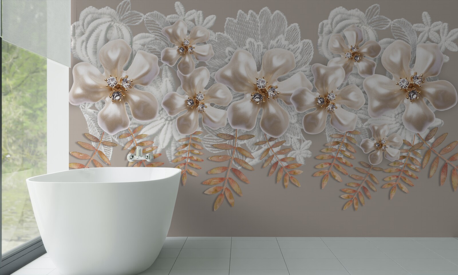 Фотошпалери білі бутони, що виблискують яскравою красою, на золотих гілках