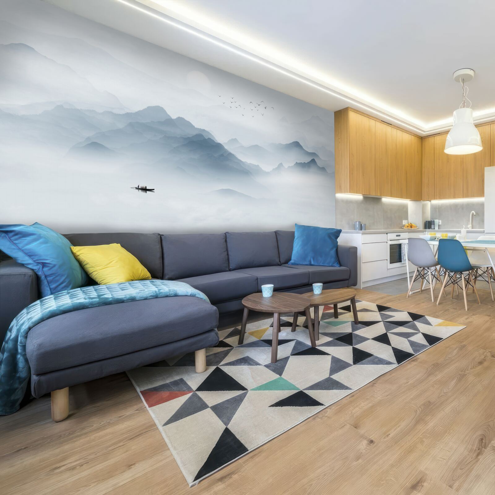 Фотошпалери У горах згущувався туман, і рибалка залишився наодинці з собою