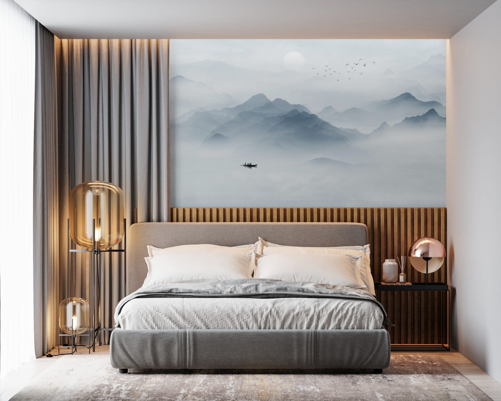 Фотошпалери У горах згущувався туман, і рибалка залишився наодинці з собою