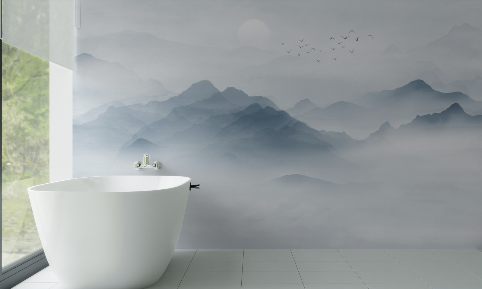 Фотошпалери У горах згущувався туман, і рибалка залишився наодинці з собою