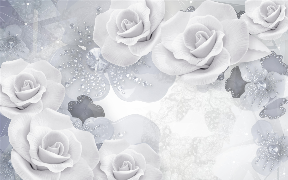 Фотошпалери набір білих квітів на блакитному тлі