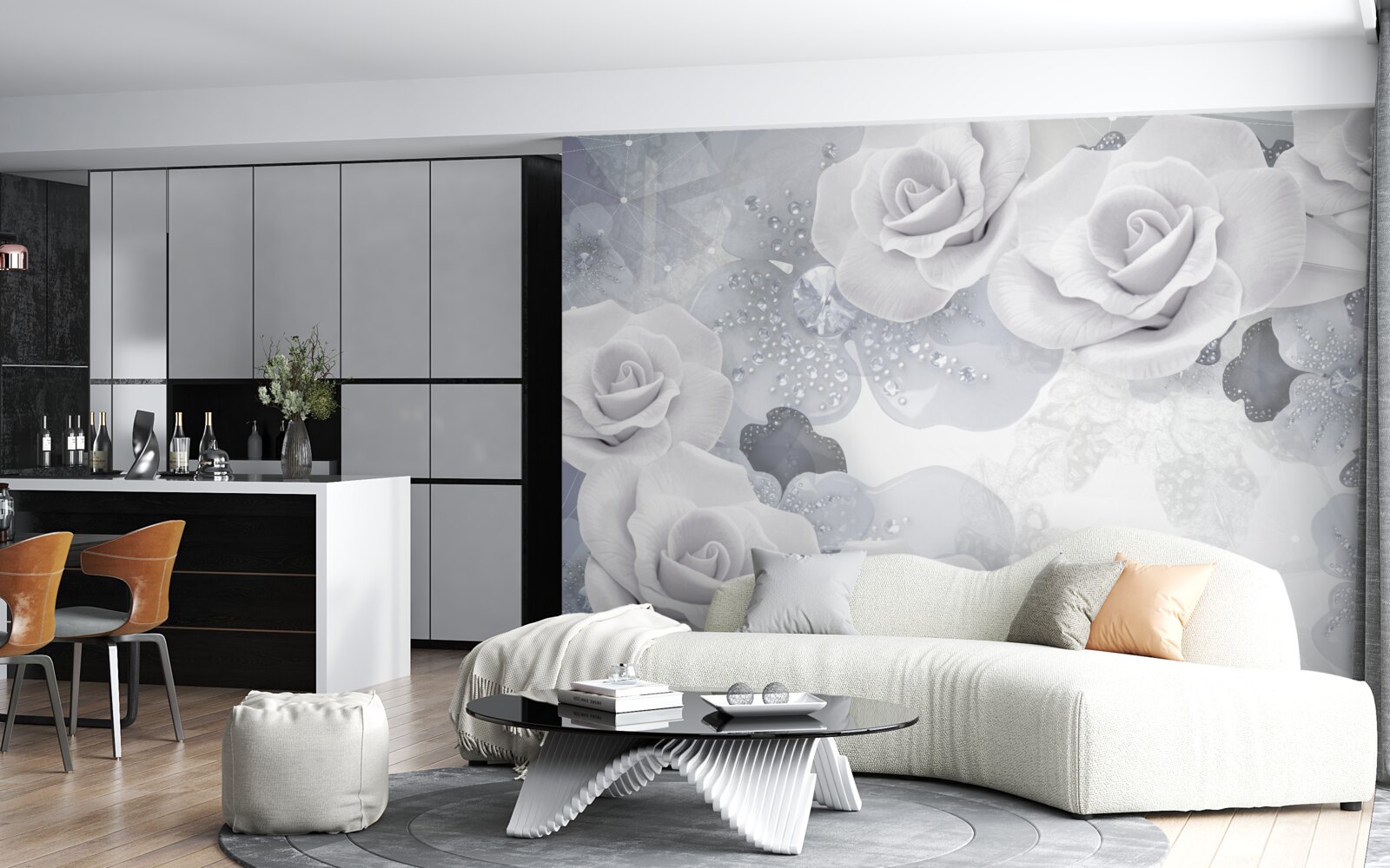 Фотошпалери набір білих квітів на блакитному тлі