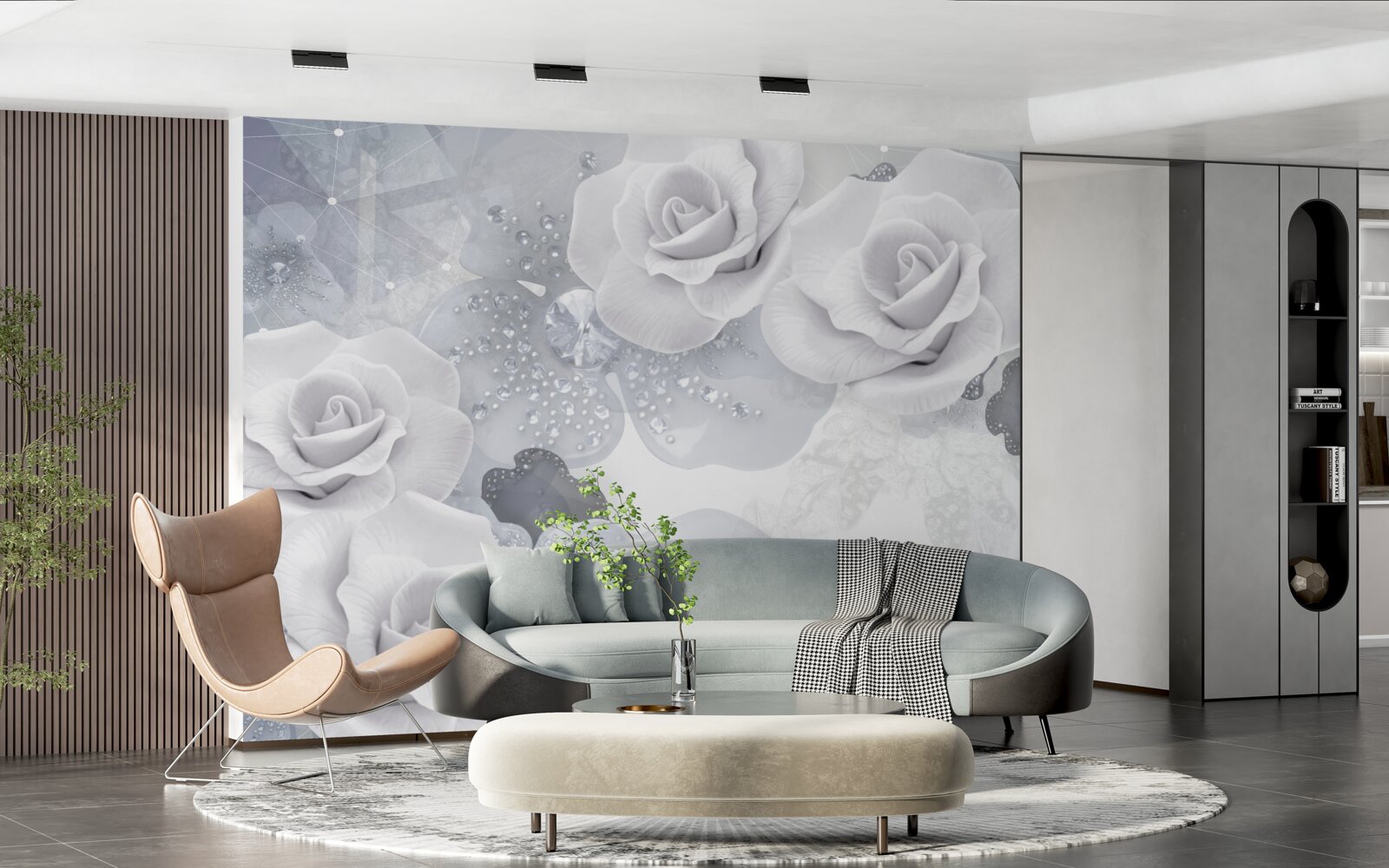 Фотошпалери набір білих квітів на блакитному тлі