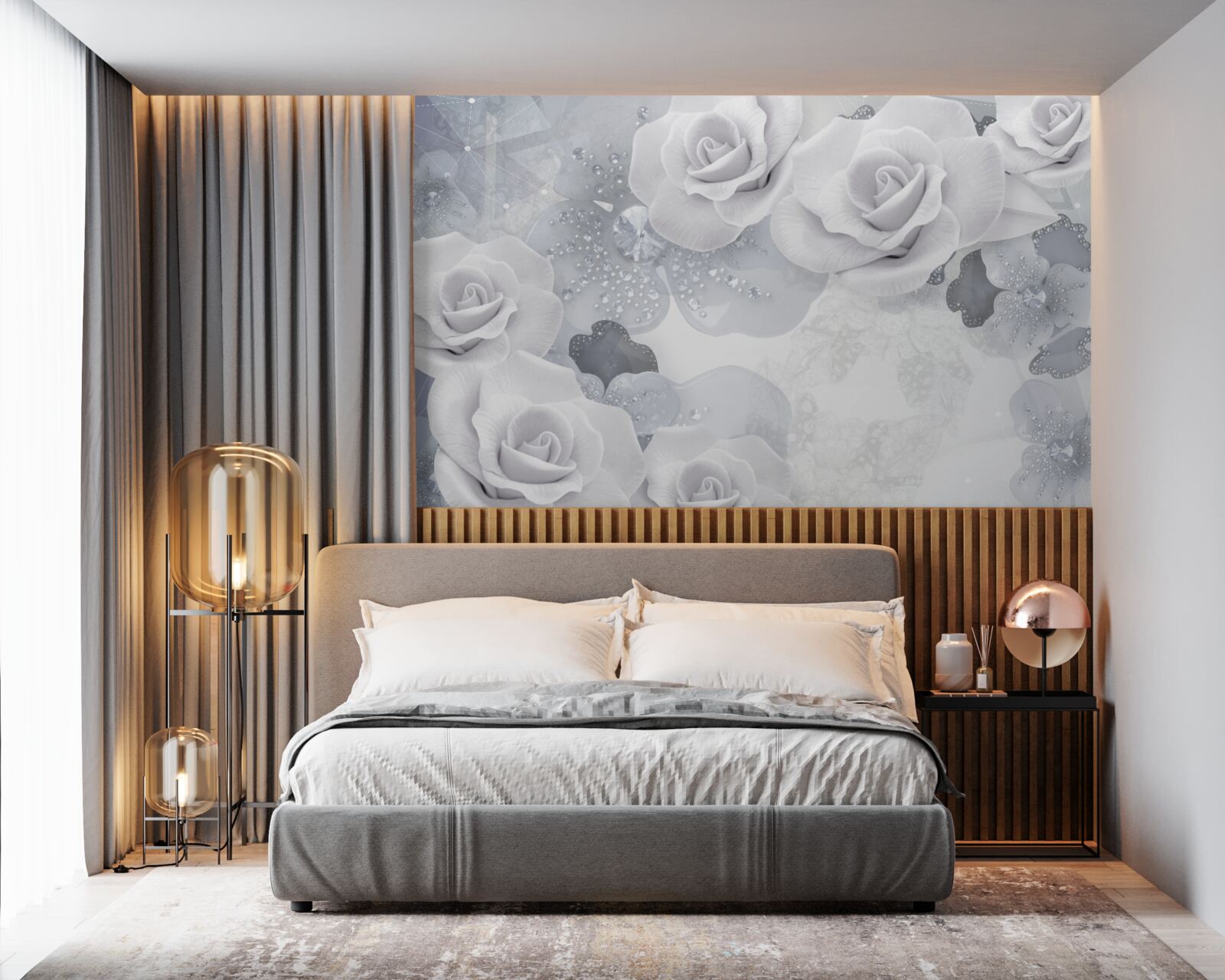 Фотошпалери набір білих квітів на блакитному тлі