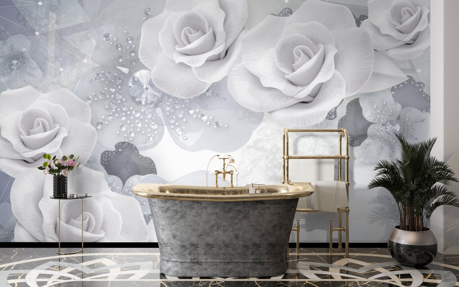 Фотошпалери набір білих квітів на блакитному тлі