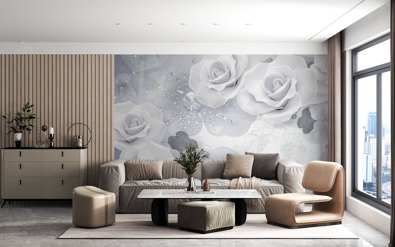 Фотошпалери набір білих квітів на блакитному тлі