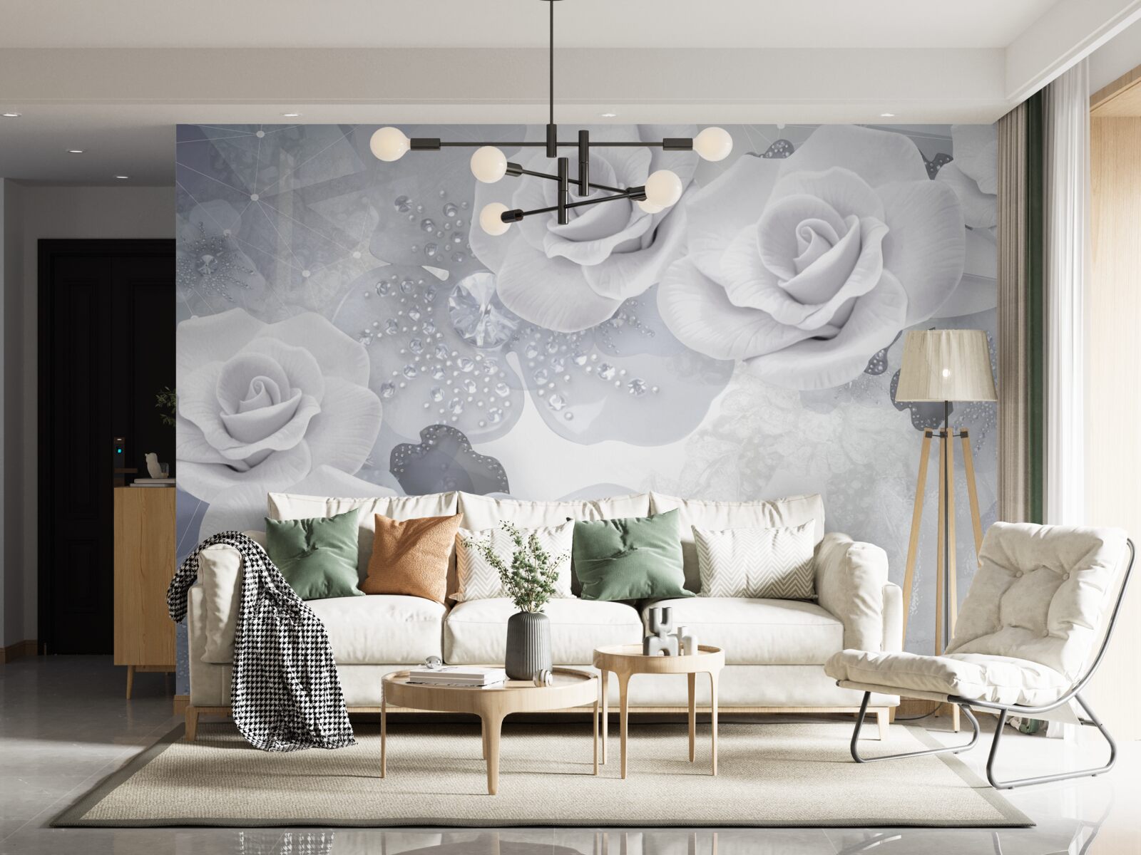 Фотошпалери набір білих квітів на блакитному тлі