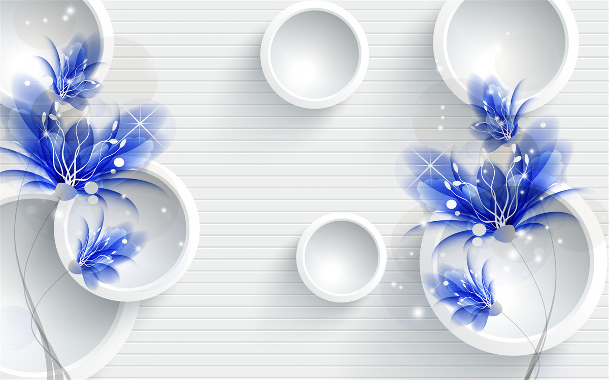 Фотошпалери сині бутони на абстрактному тлі з колами