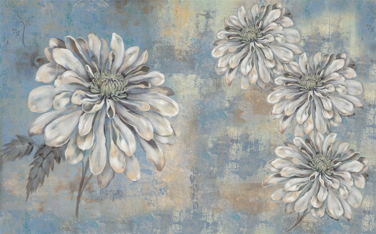 Фотошпалери білосніжні айстри розміром з дощ на задньому плані