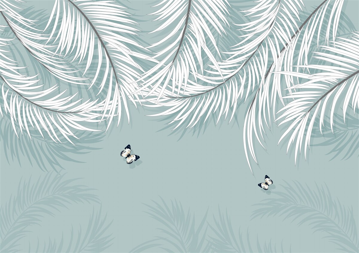 Фотошпалери метелики ховаються під пальмовим листям