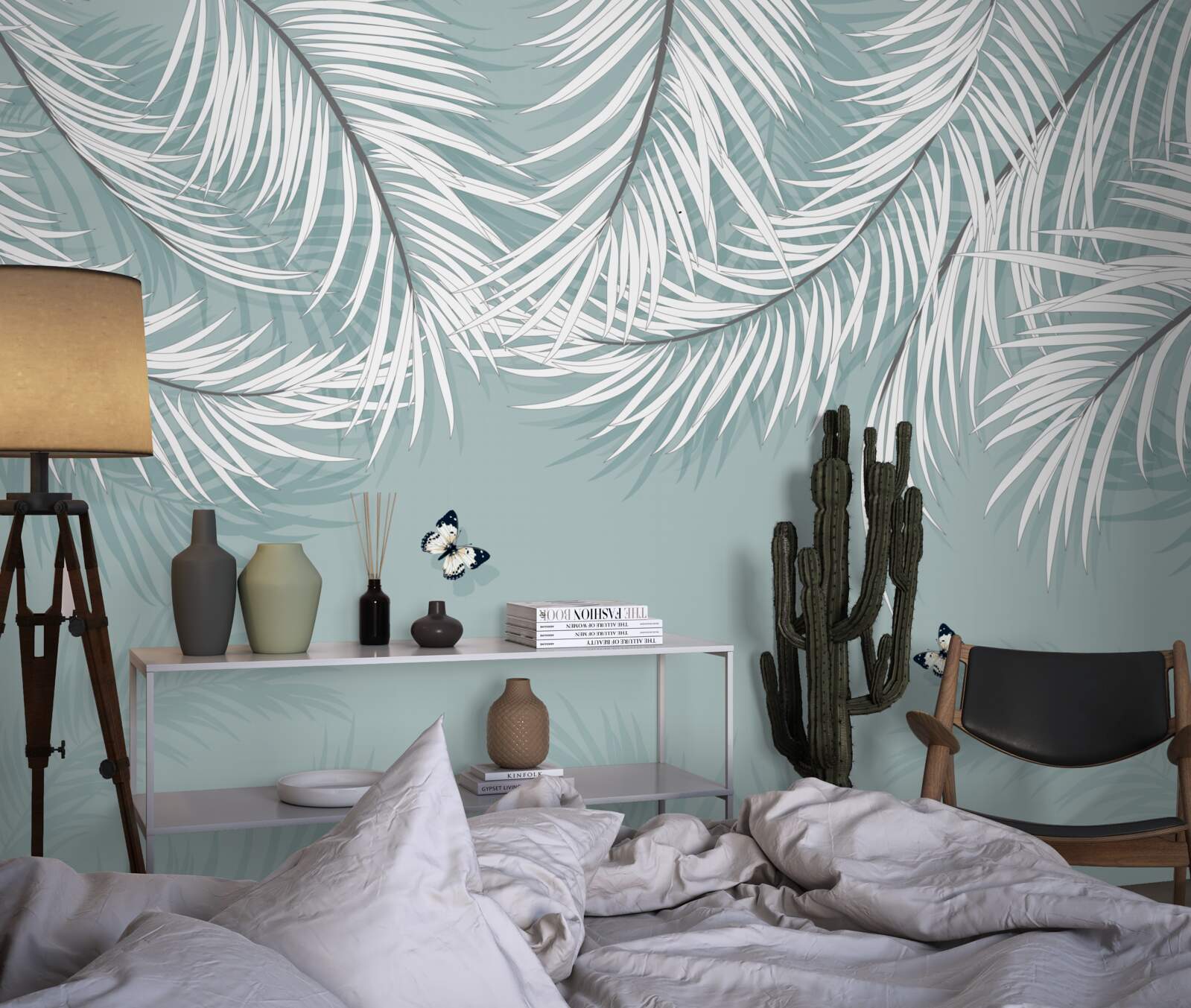 Фотошпалери метелики ховаються під пальмовим листям