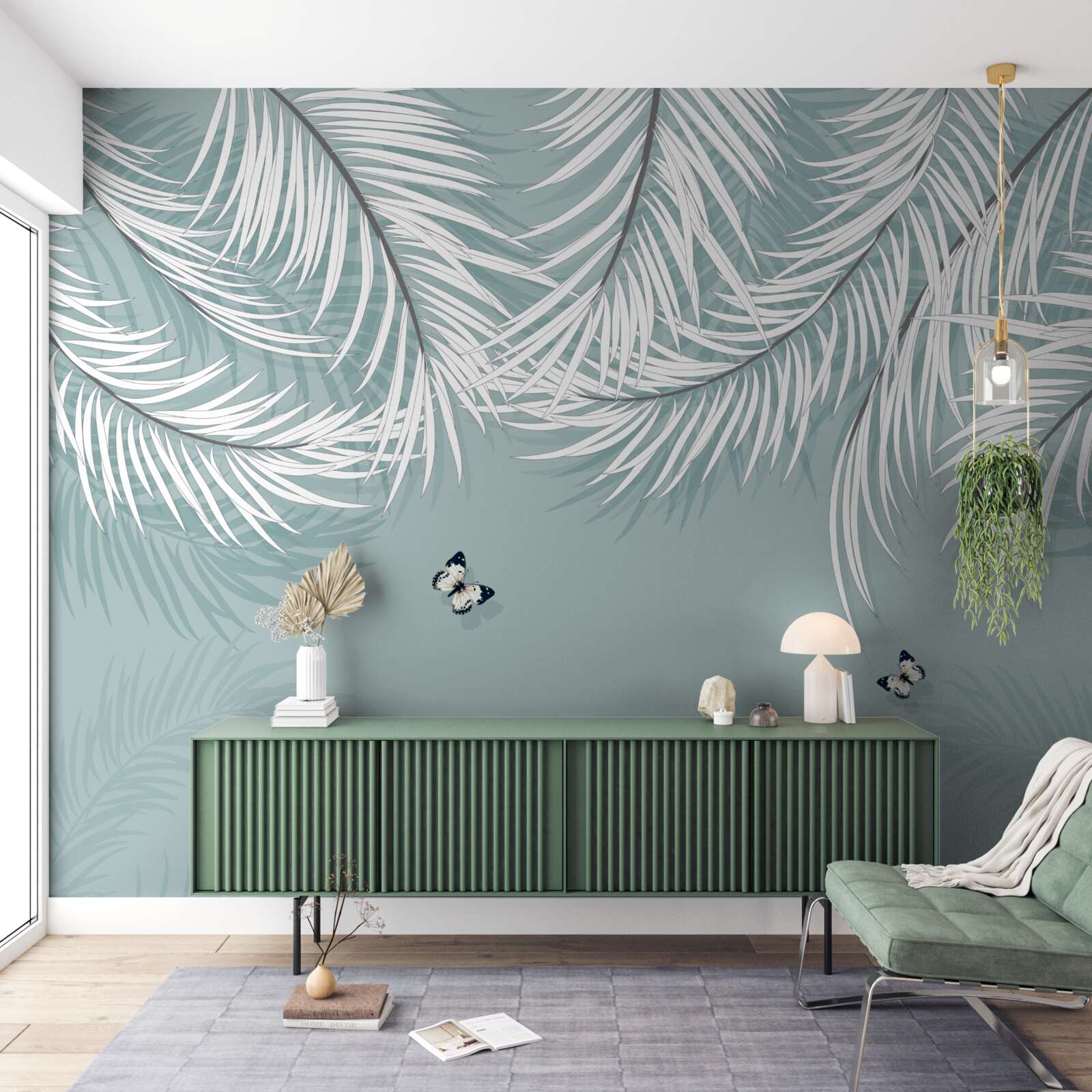 Фотошпалери метелики ховаються під пальмовим листям