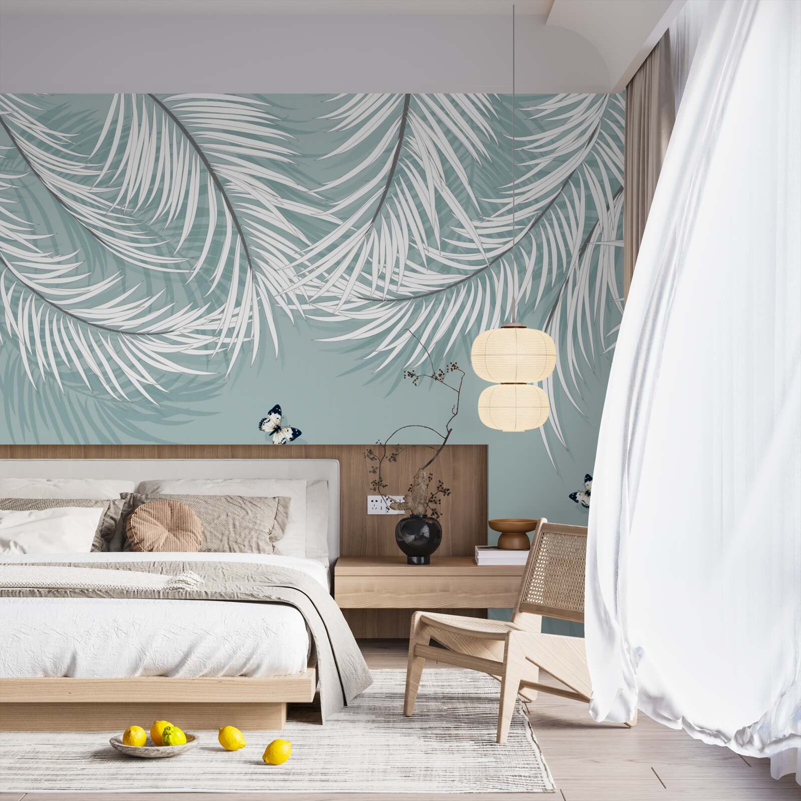 Фотошпалери метелики ховаються під пальмовим листям