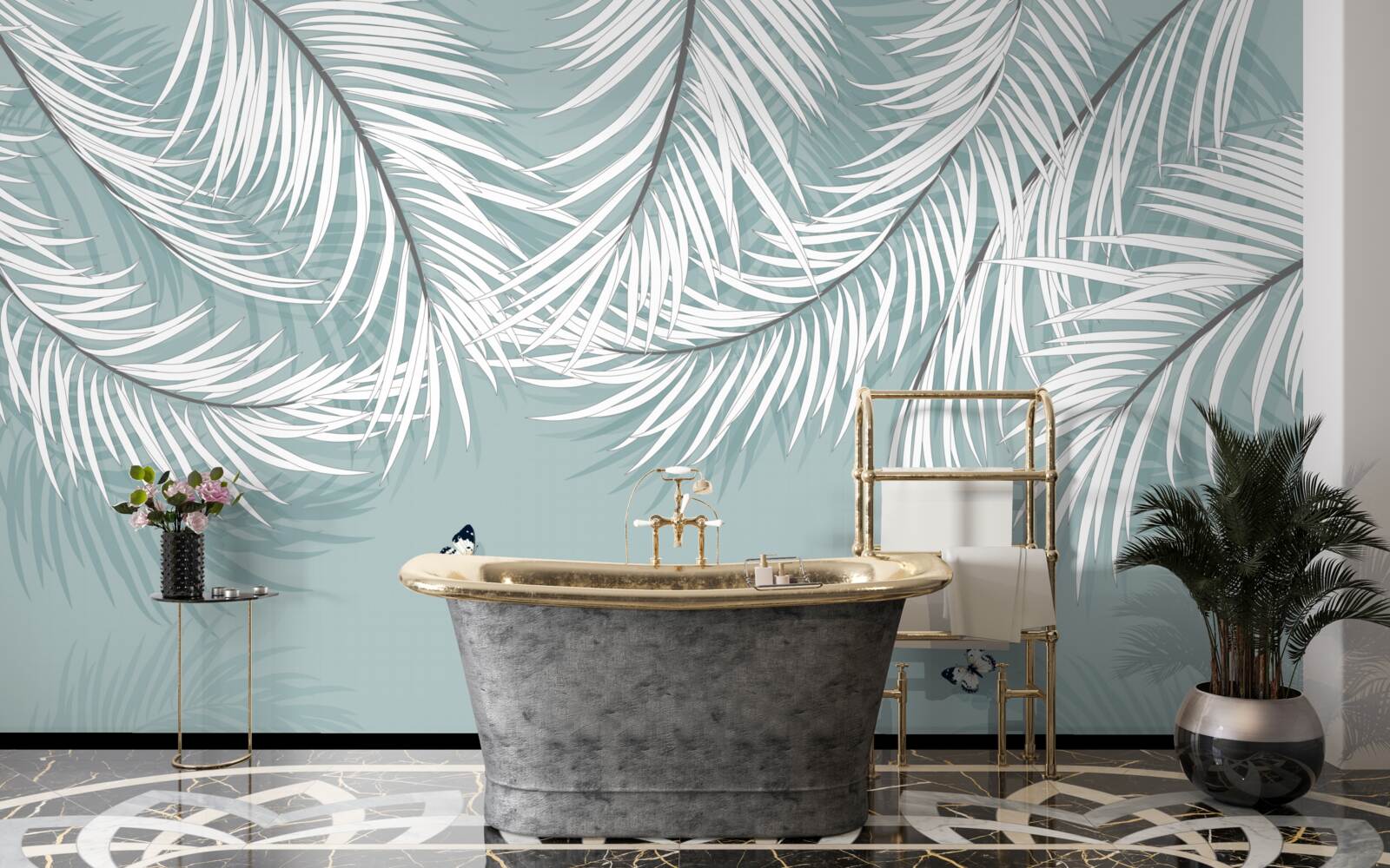 Фотошпалери метелики ховаються під пальмовим листям