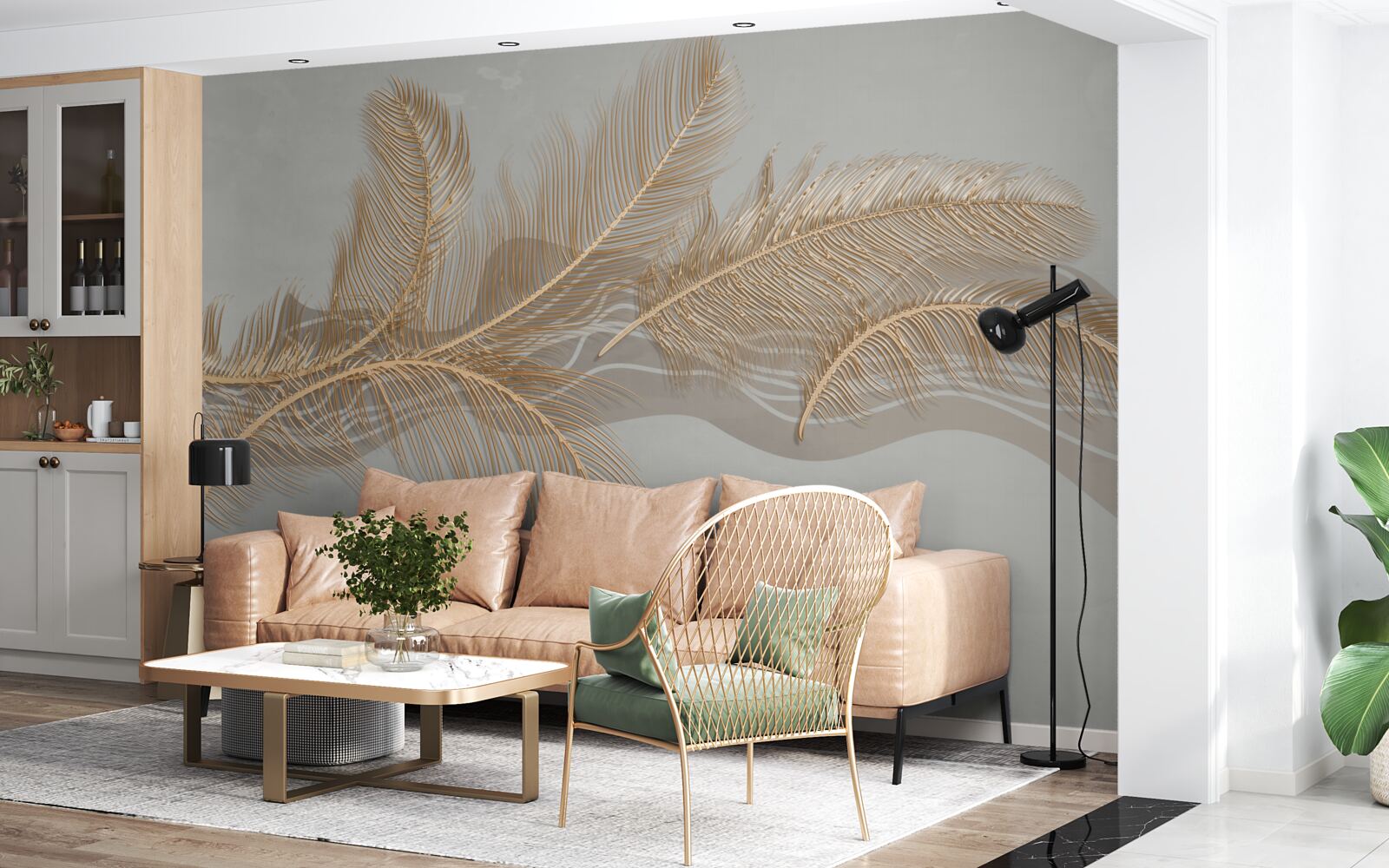Фотошпалери золоте листя тропічних пальм