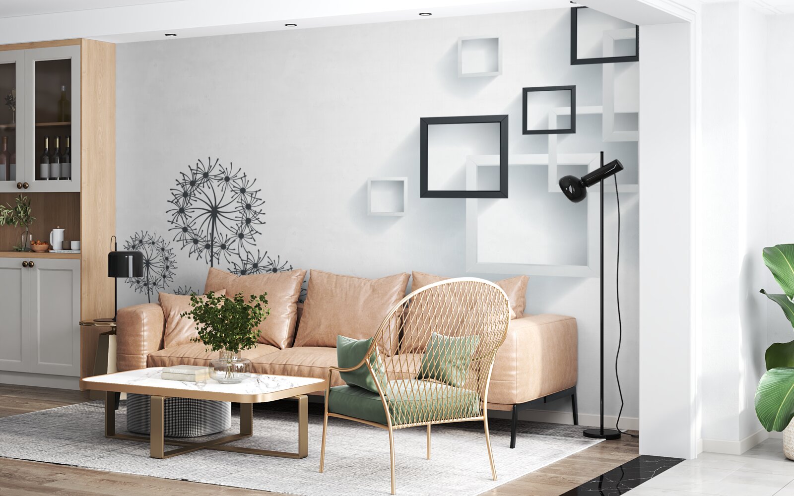 Фотошпалери геометричні фігури на білому тлі з мілеоном