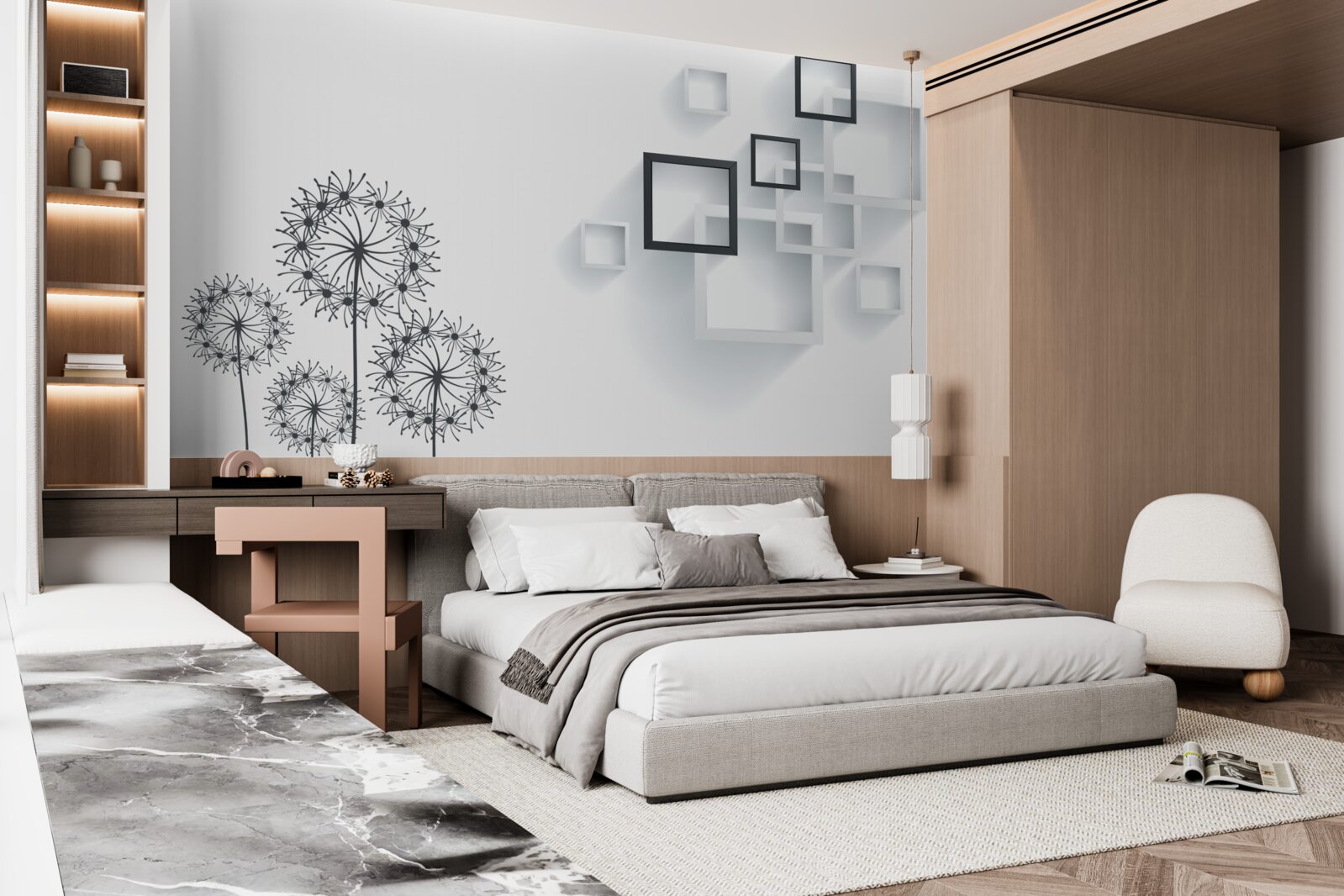 Фотошпалери геометричні фігури на білому тлі з мілеоном